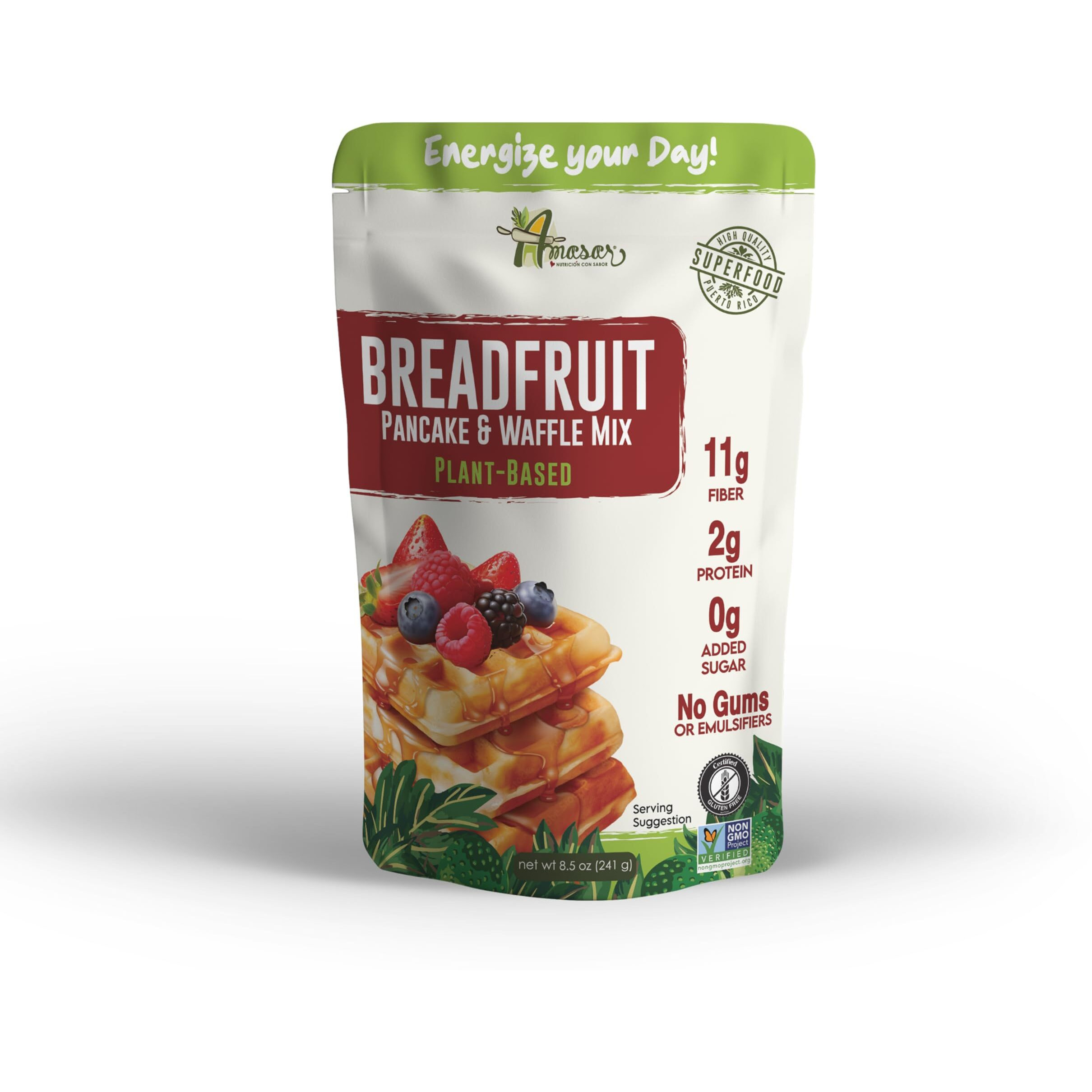 Amasar | Breadfruit Pancake And Waffle Mix |Gluten-Free Non-Gmo High-Fiber No Sugar Added | Best For Pancakes Crispy Waffles | Healthy No Preservatives Breakfast Meal | Plant Based (8.50 Ounce (Pack Of 1))