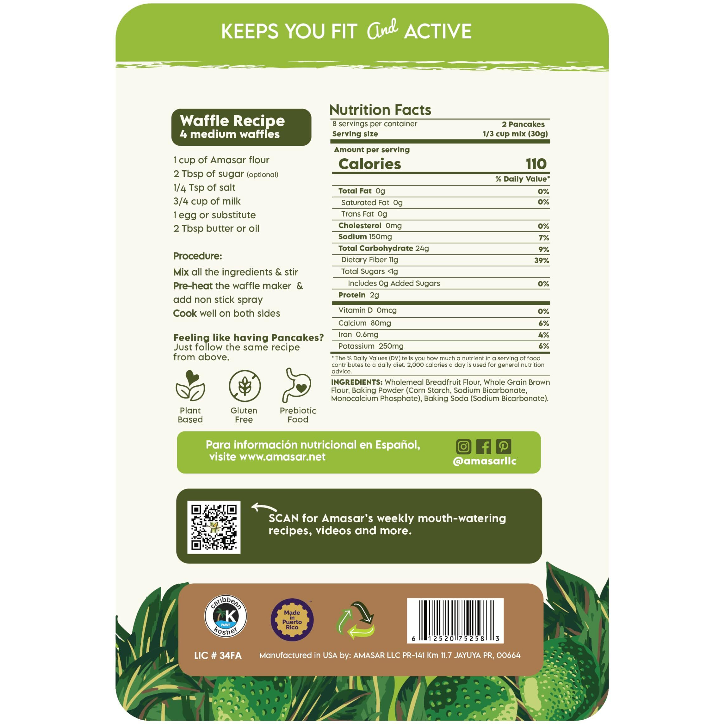 Amasar | Breadfruit Pancake And Waffle Mix |Gluten-Free Non-Gmo High-Fiber No Sugar Added | Best For Pancakes Crispy Waffles | Healthy No Preservatives Breakfast Meal | Plant Based (8.50 Ounce (Pack Of 1))