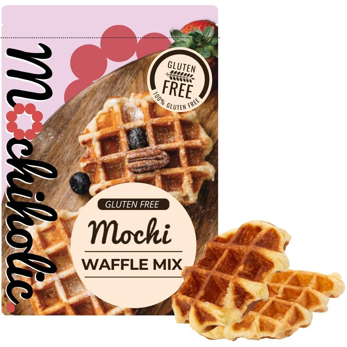 Mochi Waffle Mix Original Recipe - Rice Flour, Gluten-Free With Low Calories And Sugar - Essential Nutrients - 12 Oz Healthy Daily Snacks By Mochiholic (Pack Of 1)