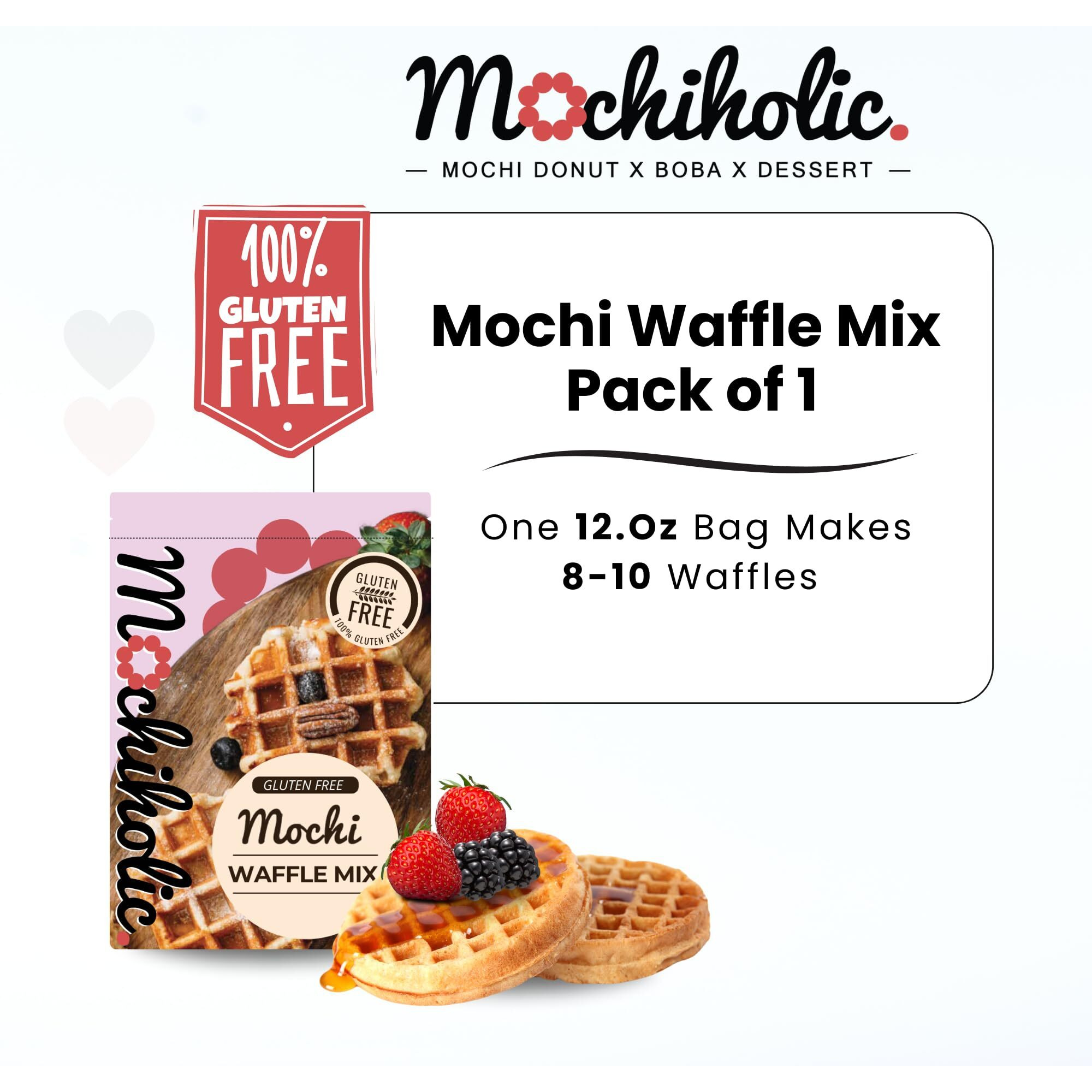 Mochi Waffle Mix Original Recipe - Rice Flour, Gluten-Free With Low Calories And Sugar - Essential Nutrients - 12 Oz Healthy Daily Snacks By Mochiholic (Pack Of 1)