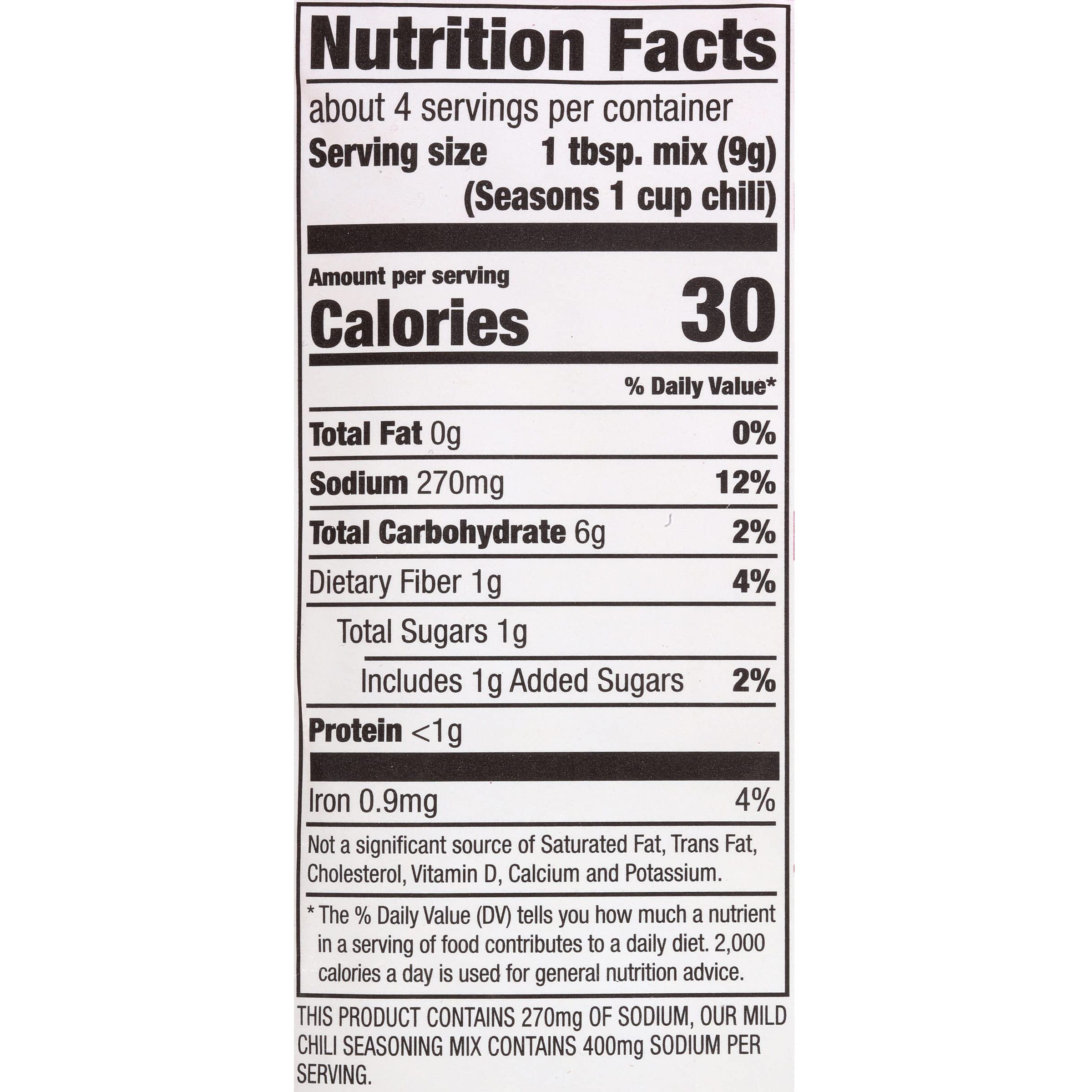 Mccormick Mild Chili, 30% Less Sodium, Seasoning Mix 1.25Oz Packets 5