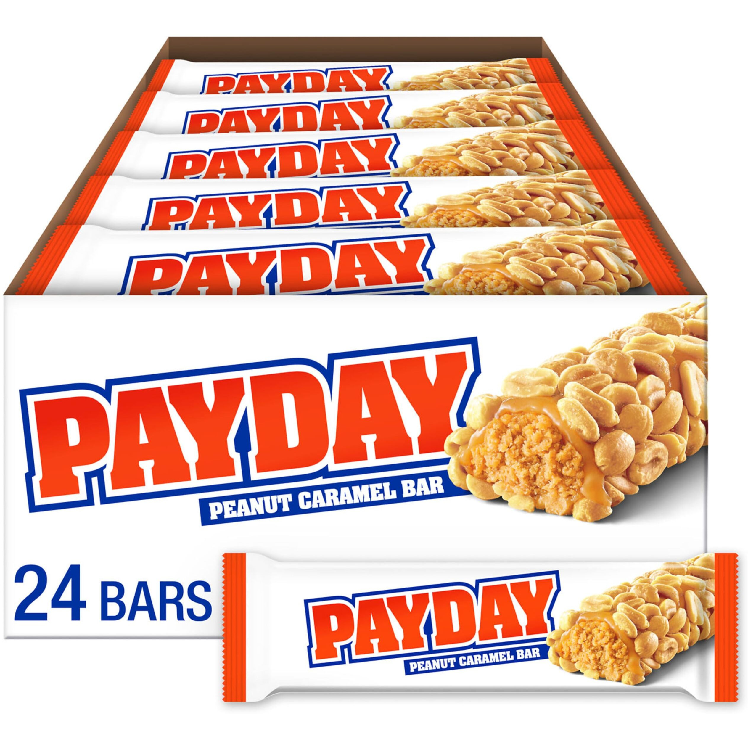 Payday Peanut Caramel, Halloween Candy Bars, 1.85 Oz (24 Count)