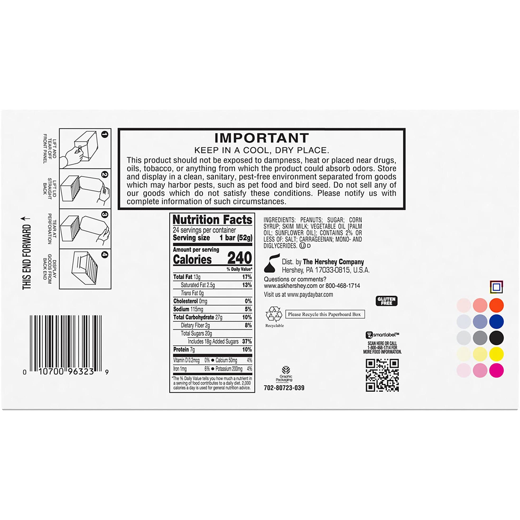 Payday Peanut Caramel, Halloween Candy Bars, 1.85 Oz (24 Count)