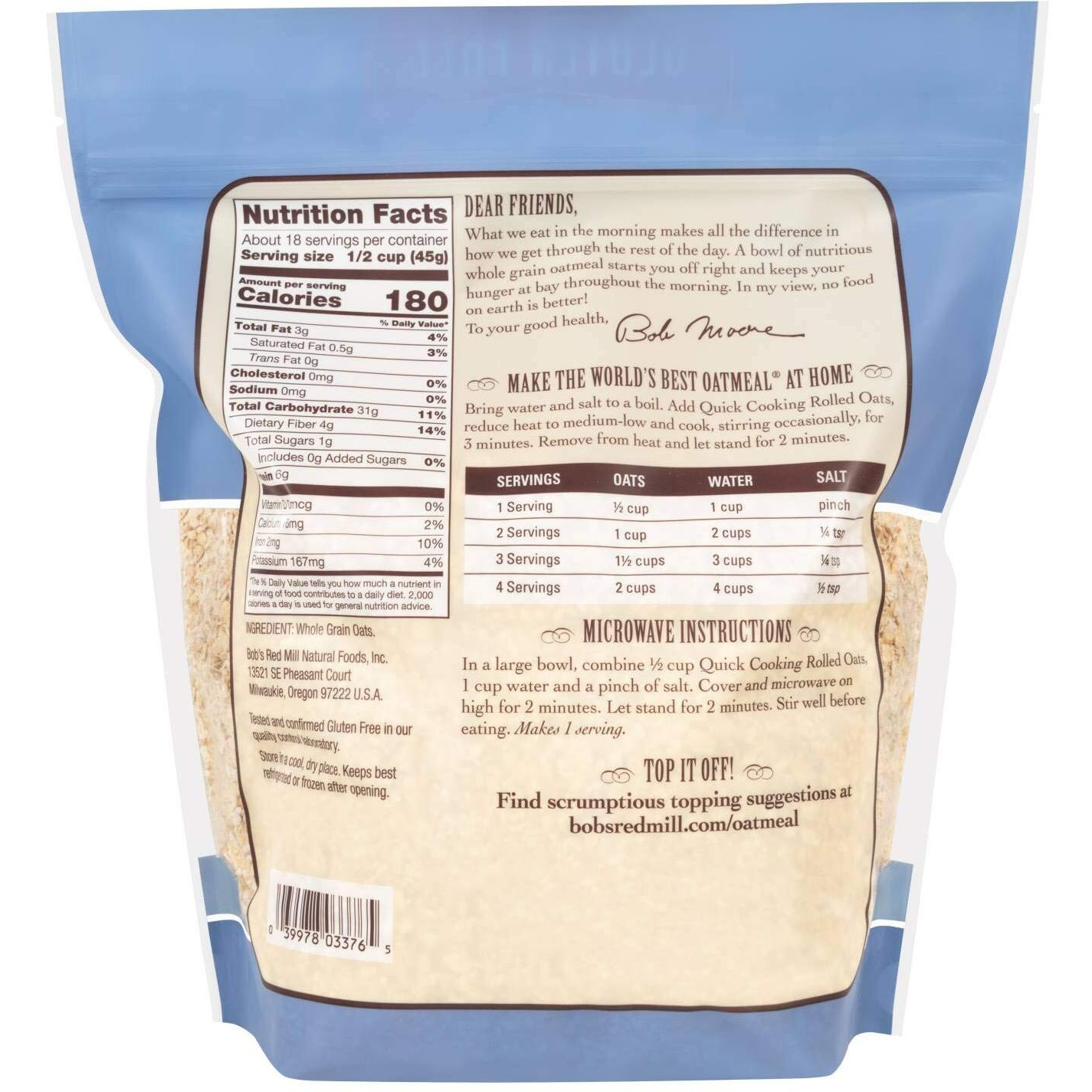 Bob's Red Mill Quick Cooking Rolled Oats, Gluten Free, 28 Ounce