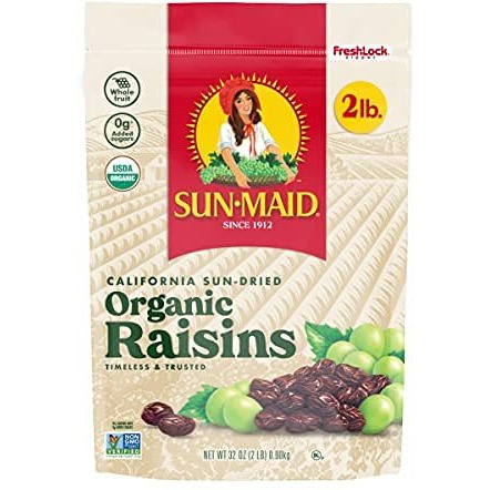 Sun-Maid Organic California Sun-Dried Raisins - (2 Pack) 32 Oz Resealable Bag - Organic Dried Fruit Snack For Lunches, Snacks, And Natural Sweeteners