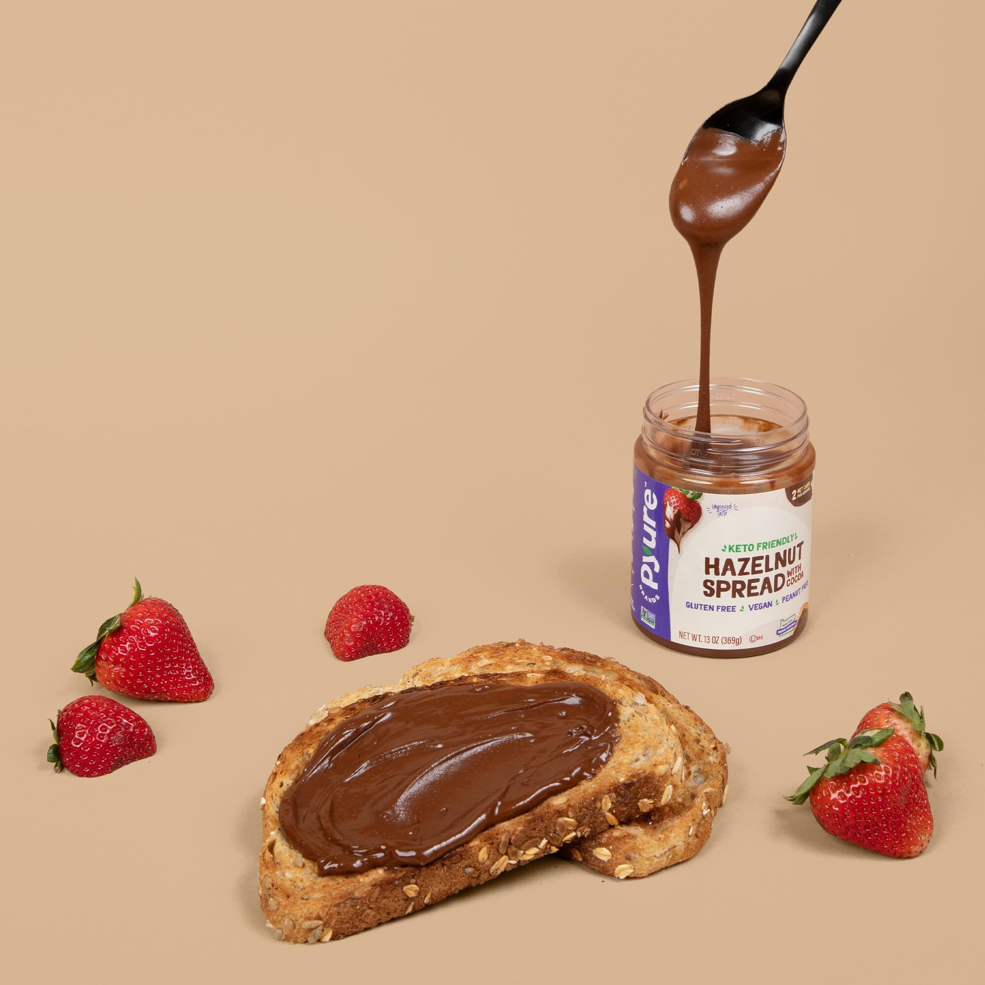 Pyure Hazelnut Spread With Cocoa 2 Net Carbs Keto Snack Gluten-Free, Peanut Free, Plant-Based Hazelnut Spread For Vegan Keto Friendly Food 13Oz