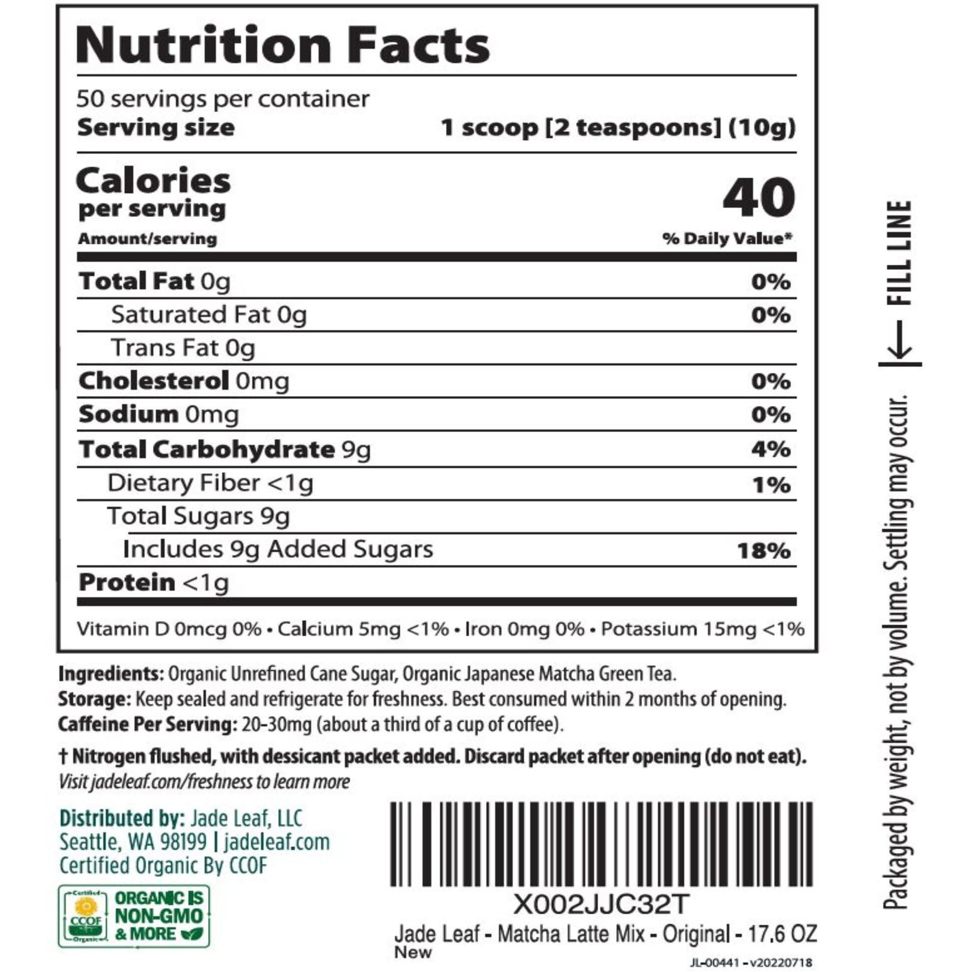 Jade Leaf Matcha Organic Cafe Style Sweetened Matcha Latte Green Tea Powder, Premium Barista Crafted Mix - Authentically Japanese (1.1 Pound Tin)