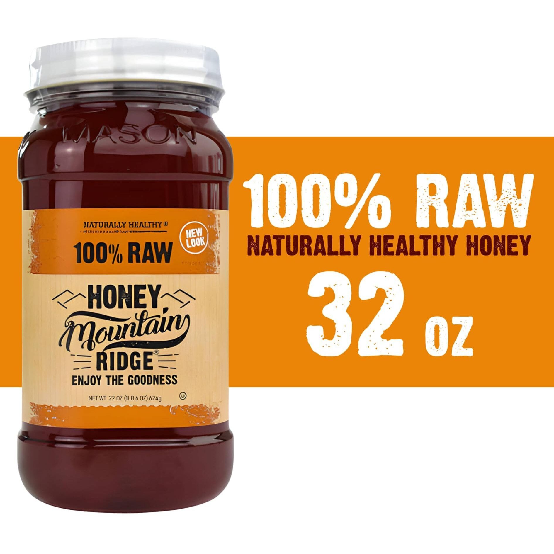 Mountain Ridge Honey, Naturally Healthy 100% Pure Raw Honey, 32 Ounces