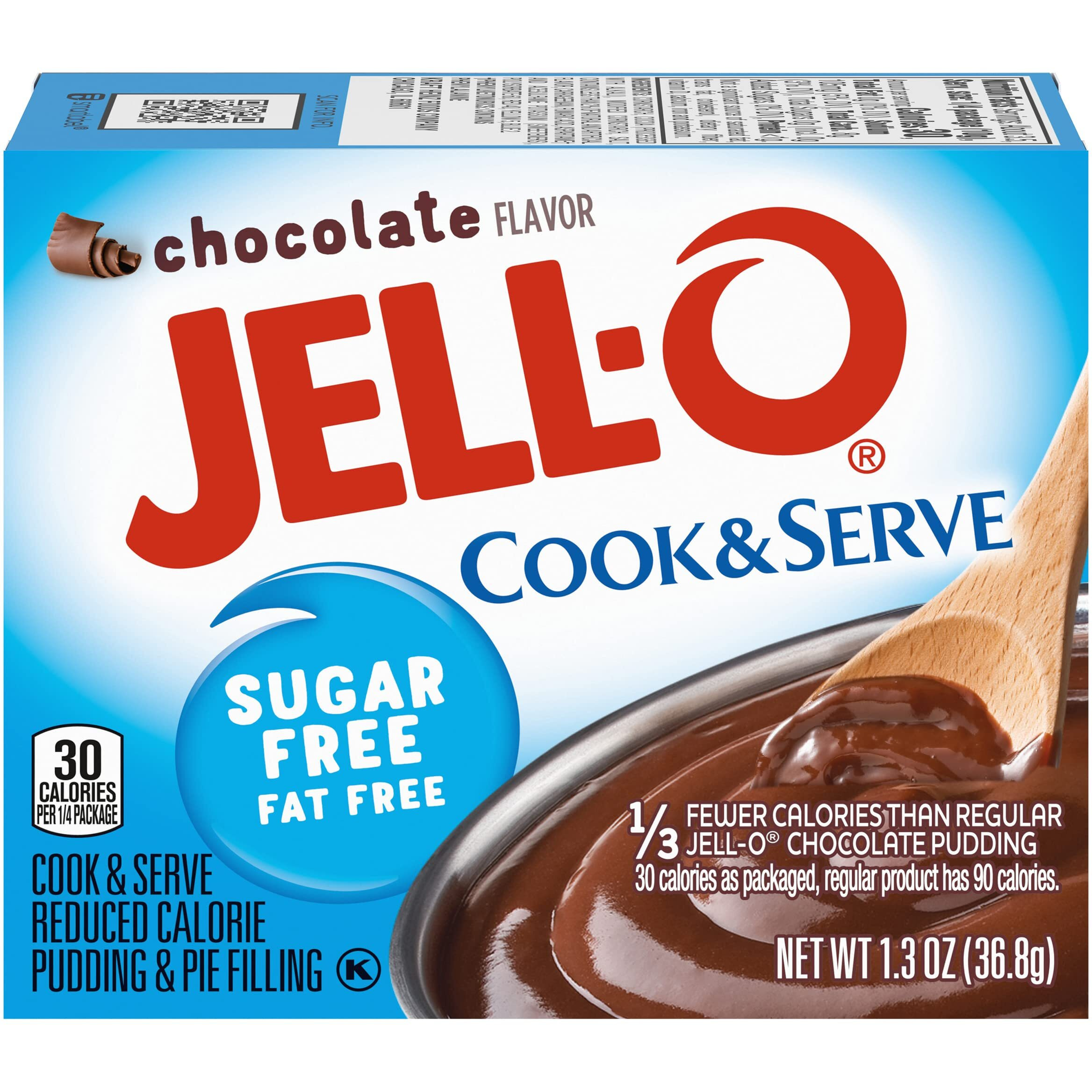 Jell-O Chocolate Pudding, Cook & Serve, Sugar Free, 1.3 Oz Box, 4 Packs