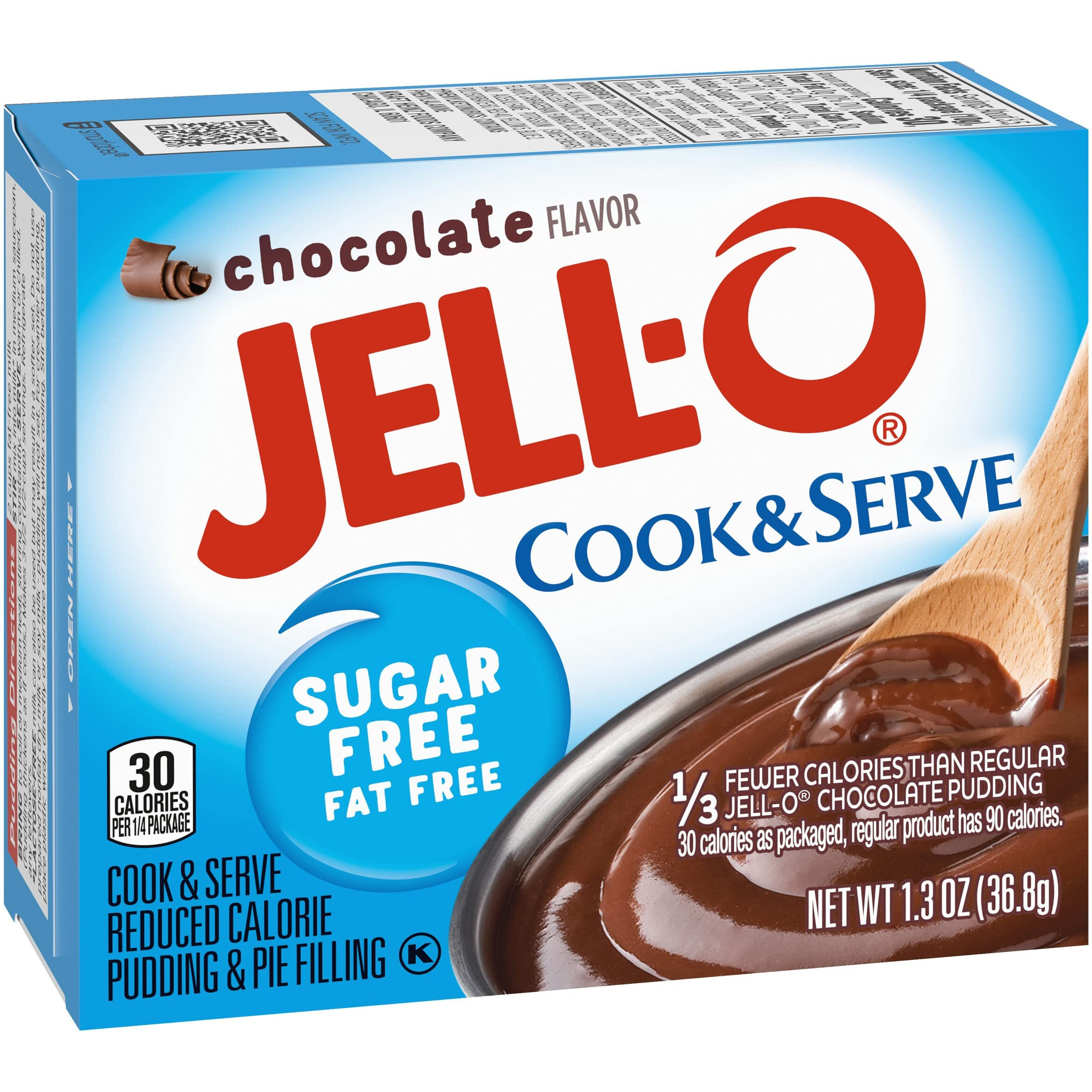 Jell-O Chocolate Pudding, Cook & Serve, Sugar Free, 1.3 Oz Box, 4 Packs
