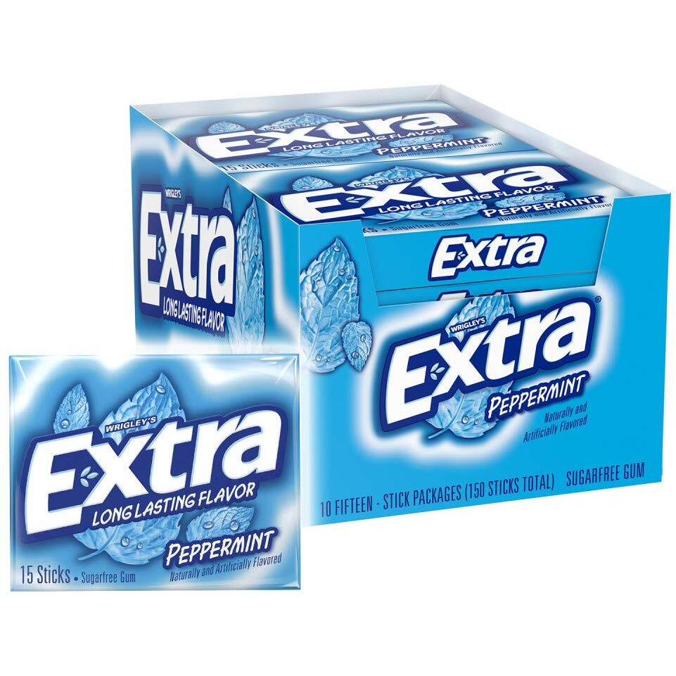 Extra Gum Peppermint Chewing Gum, 15 Pieces (Pack Of 10)