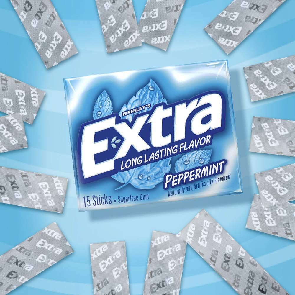Extra Gum Peppermint Chewing Gum, 15 Pieces (Pack Of 10)