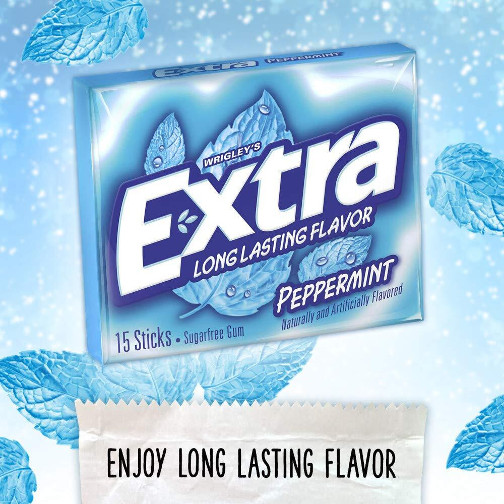 Extra Gum Peppermint Chewing Gum, 15 Pieces (Pack Of 10)