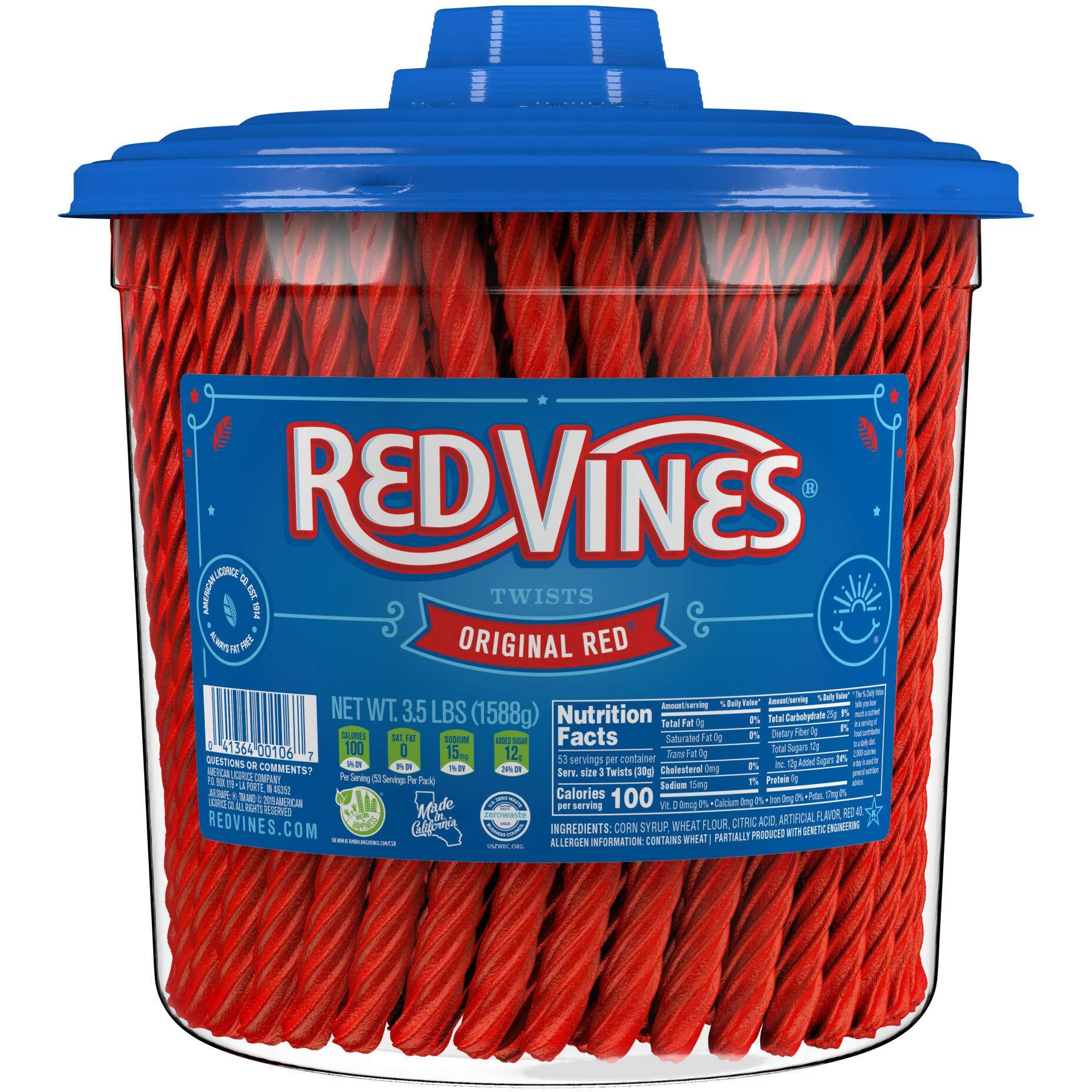 Red Vines Licorice, Original Red Flavor Soft & Chewy Candy Twists, 3.5 Lbs, 56 Ounce