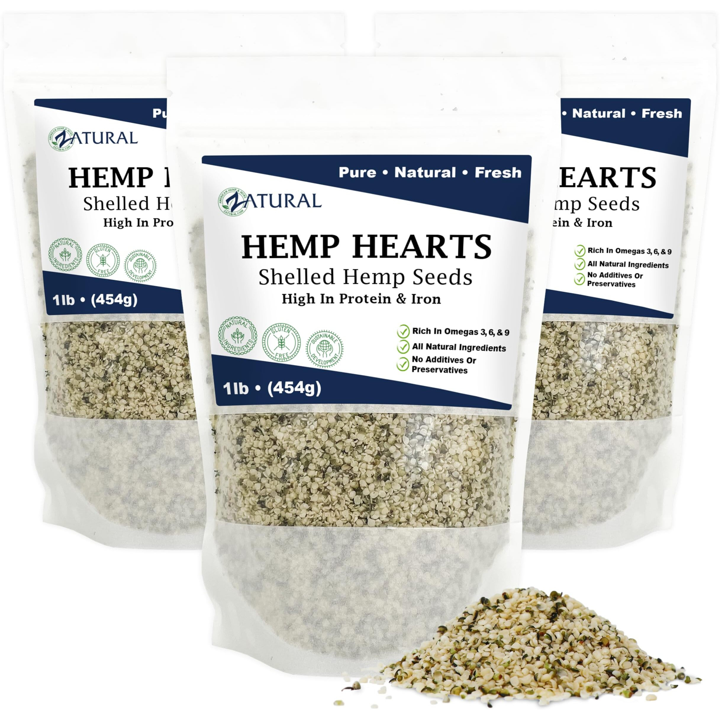 Zatural Organically Grown Hemp Hearts 100% Pure Hulled Hemp Seeds Raw Plant Based Proteins & Vegan Omegas (3 Pounds)