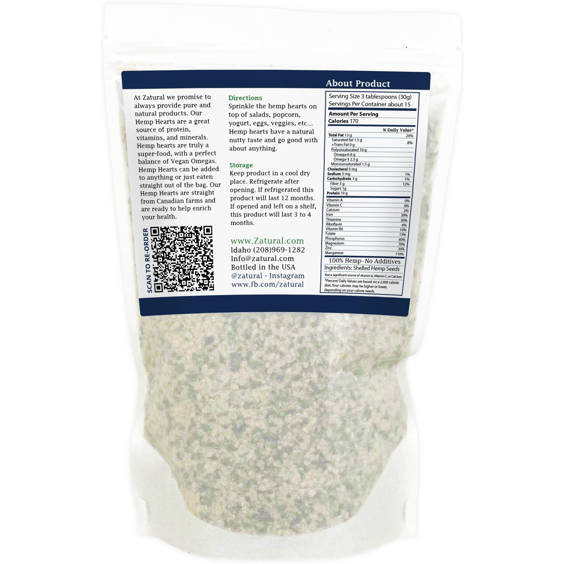 Zatural Organically Grown Hemp Hearts 100% Pure Hulled Hemp Seeds Raw Plant Based Proteins & Vegan Omegas (3 Pounds)