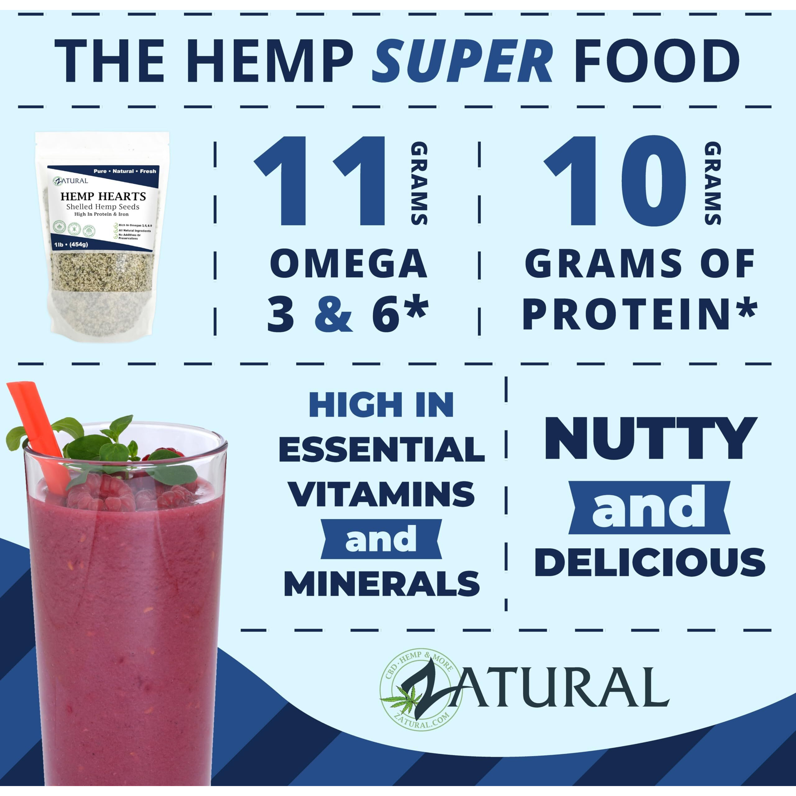 Zatural Organically Grown Hemp Hearts 100% Pure Hulled Hemp Seeds Raw Plant Based Proteins & Vegan Omegas (3 Pounds)