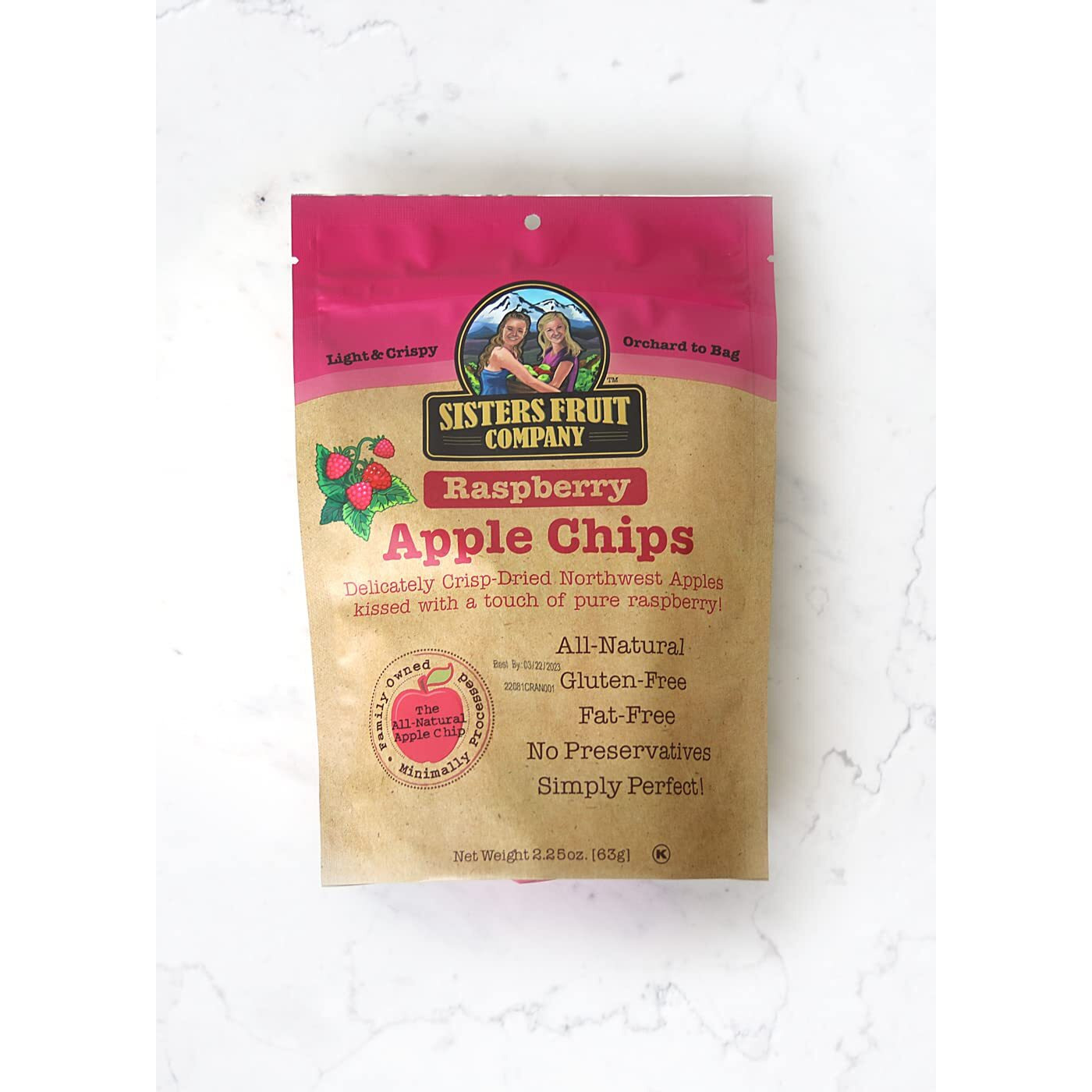 Sisters Fruit Company, Raspberry Apple Chips, All-Natural, No Preservatives, Fat-Free (Contains Six 2.25 Oz. Bags)