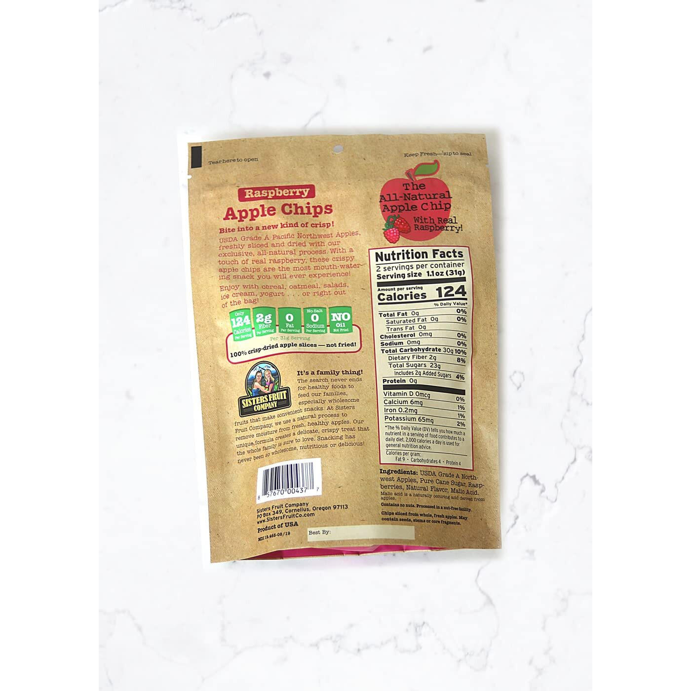 Sisters Fruit Company, Raspberry Apple Chips, All-Natural, No Preservatives, Fat-Free (Contains Six 2.25 Oz. Bags)