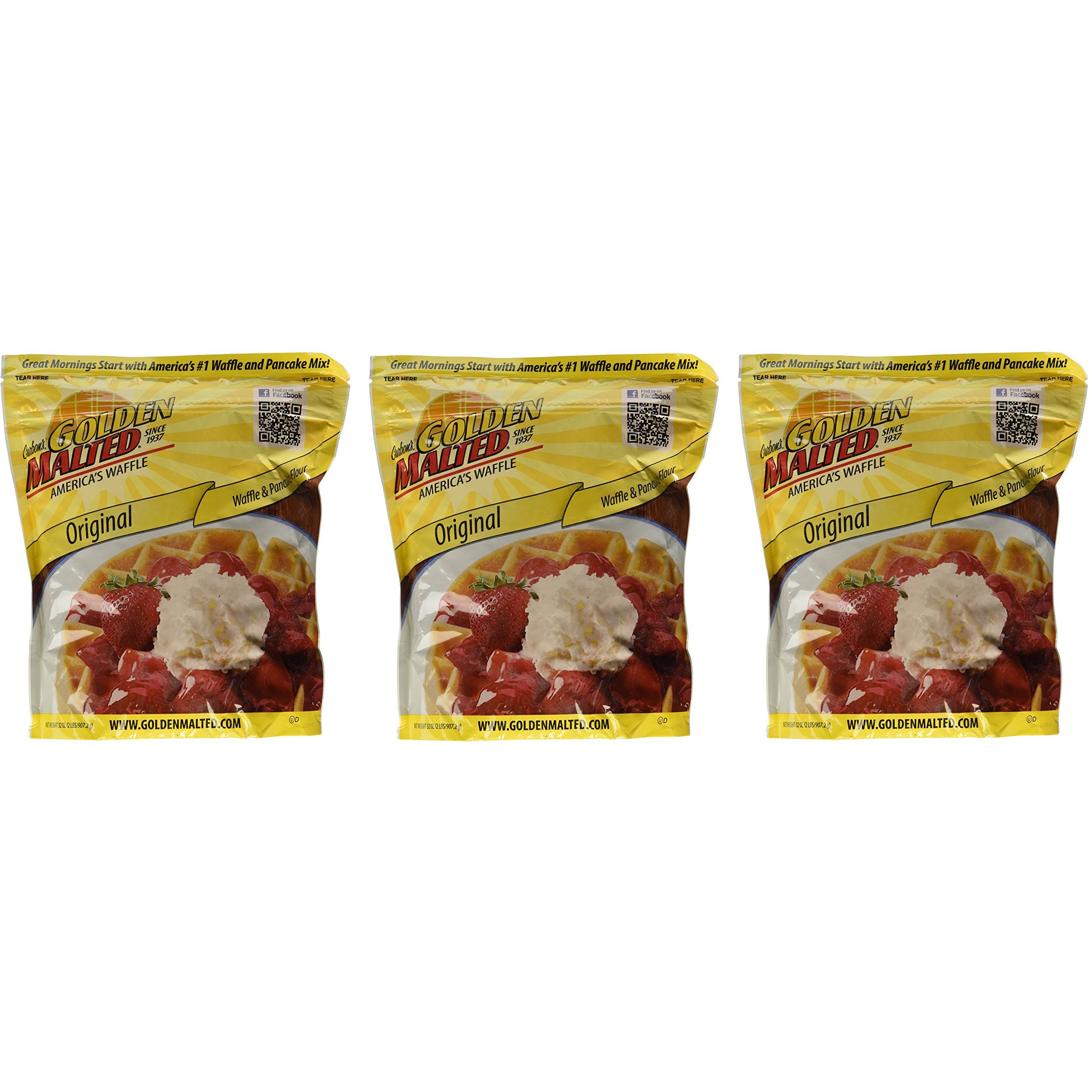 Carbon's Golden Malted Original Waffle And Pancake Flour, 32 Ounce (Pack Of 3)