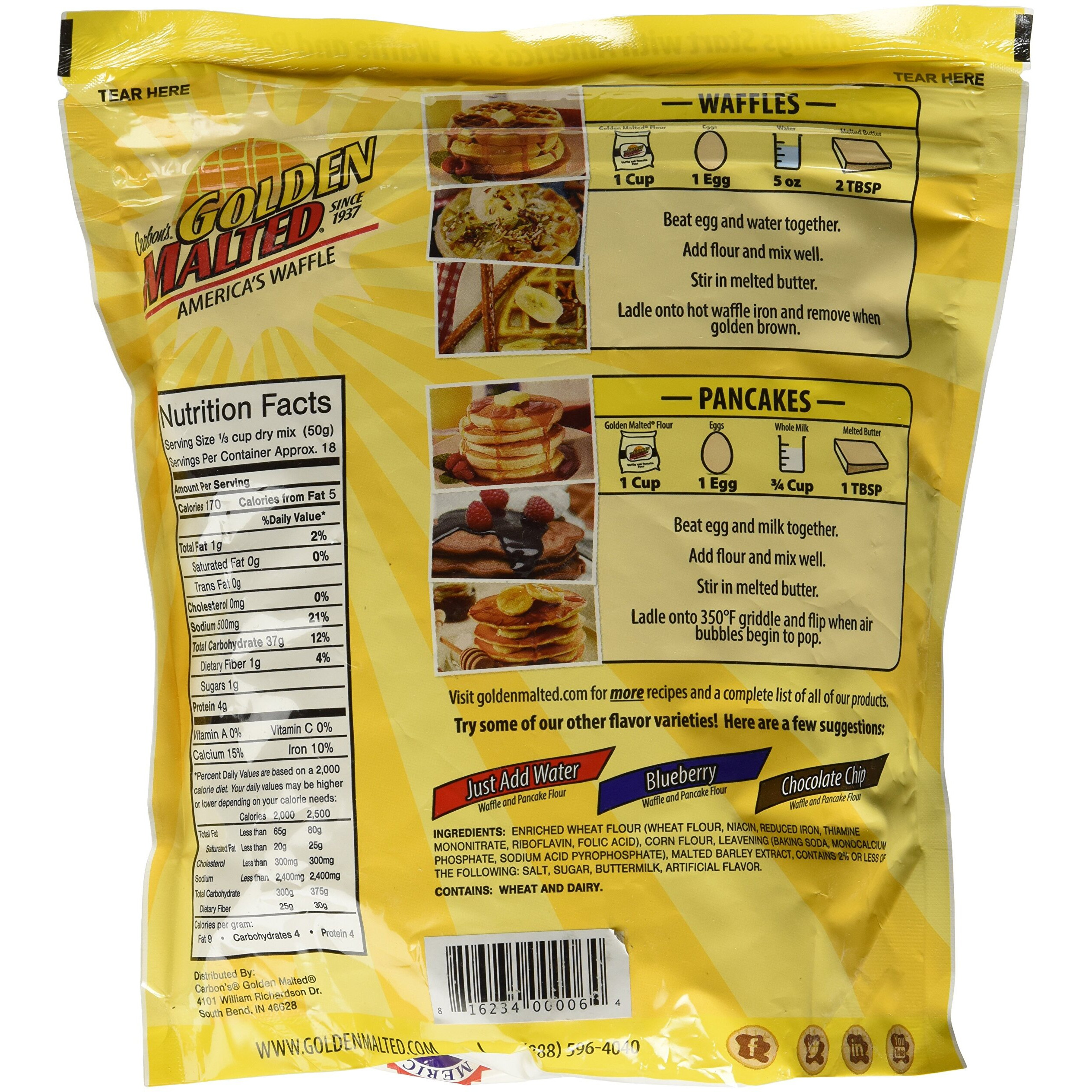 Carbon's Golden Malted Original Waffle And Pancake Flour, 32 Ounce (Pack Of 3)