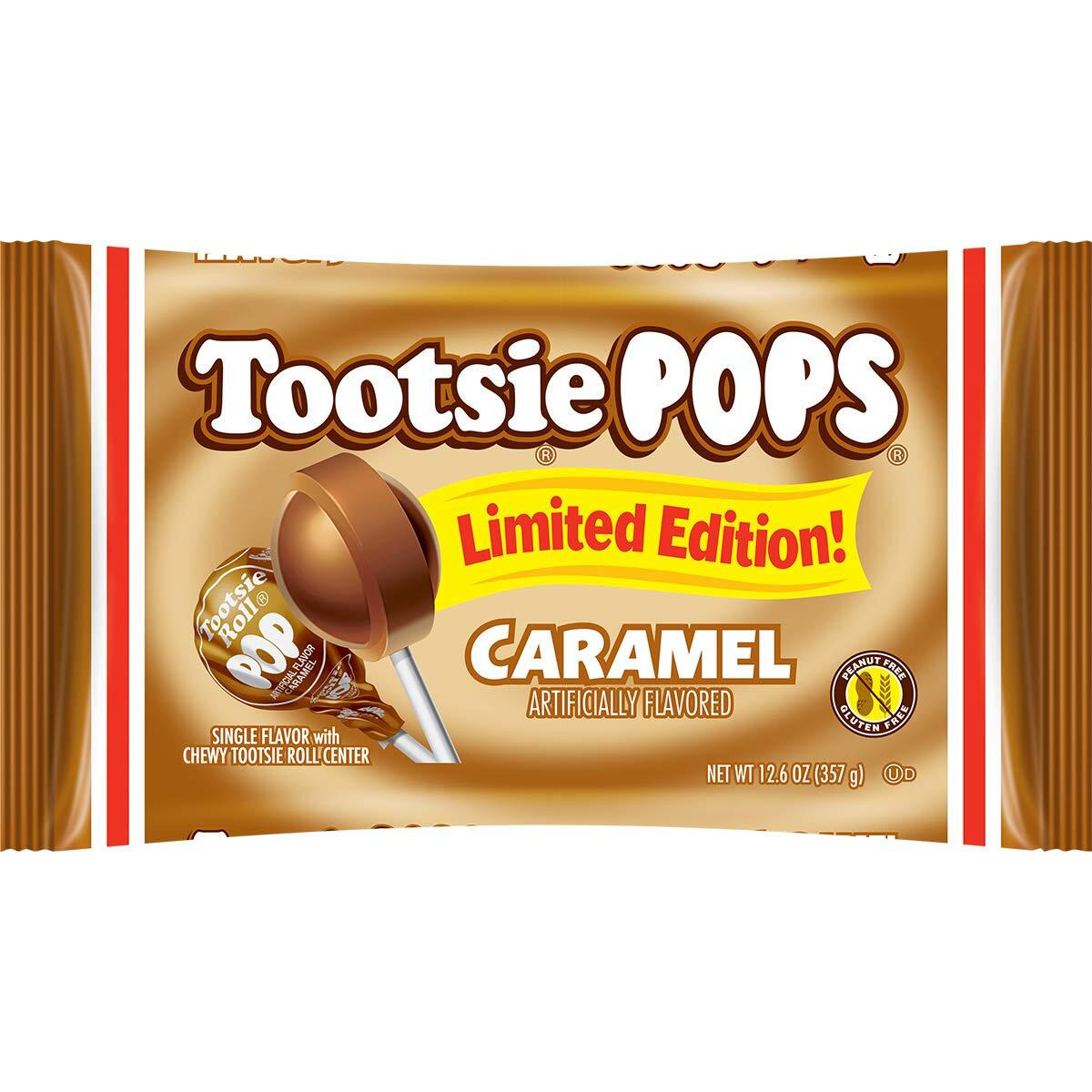 Tootsie Pops Limited Edition Individually Wrapped Single Flavor Lollipops With Tootsie Roll Center, Caramel, 12.6 Ounce