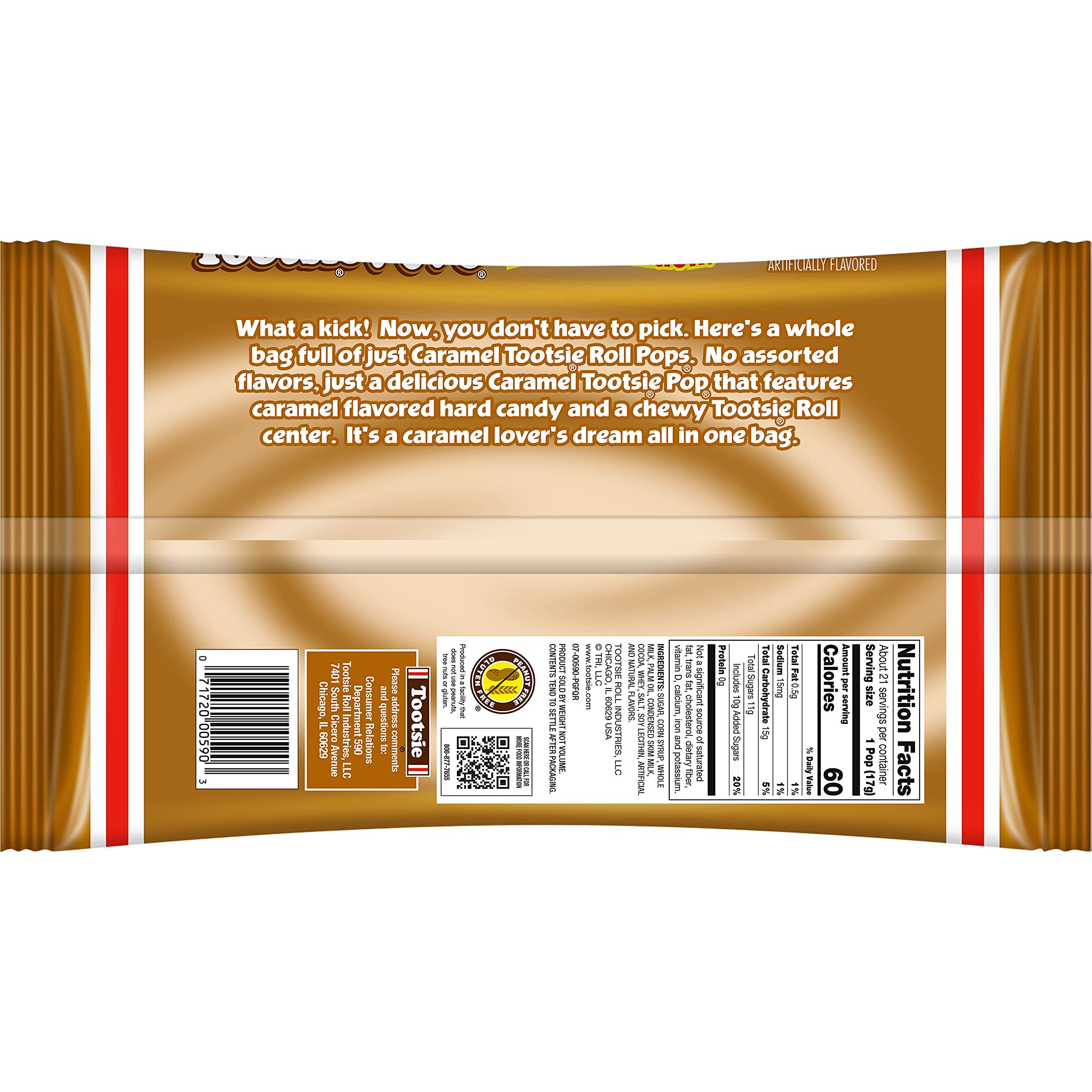 Tootsie Pops Limited Edition Individually Wrapped Single Flavor Lollipops With Tootsie Roll Center, Caramel, 12.6 Ounce