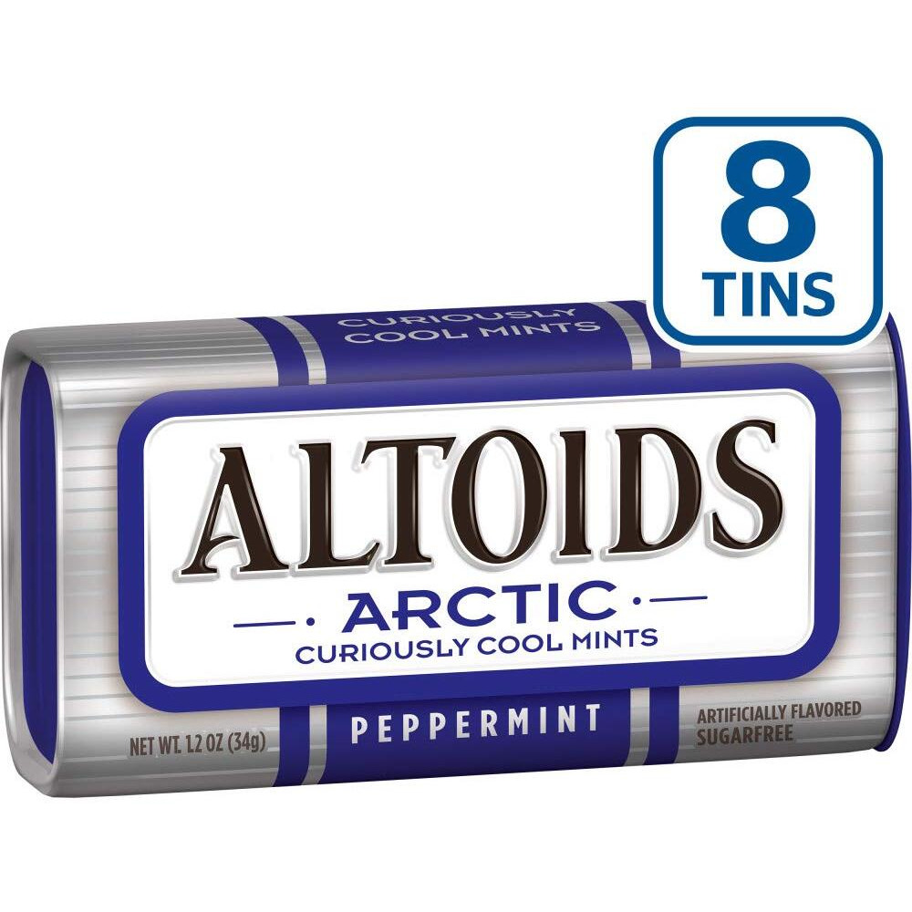 Altoids Arctic Peppermint Breath Mints Hard Candy Bulk, 1.2 Oz Tin (Pack Of 8)
