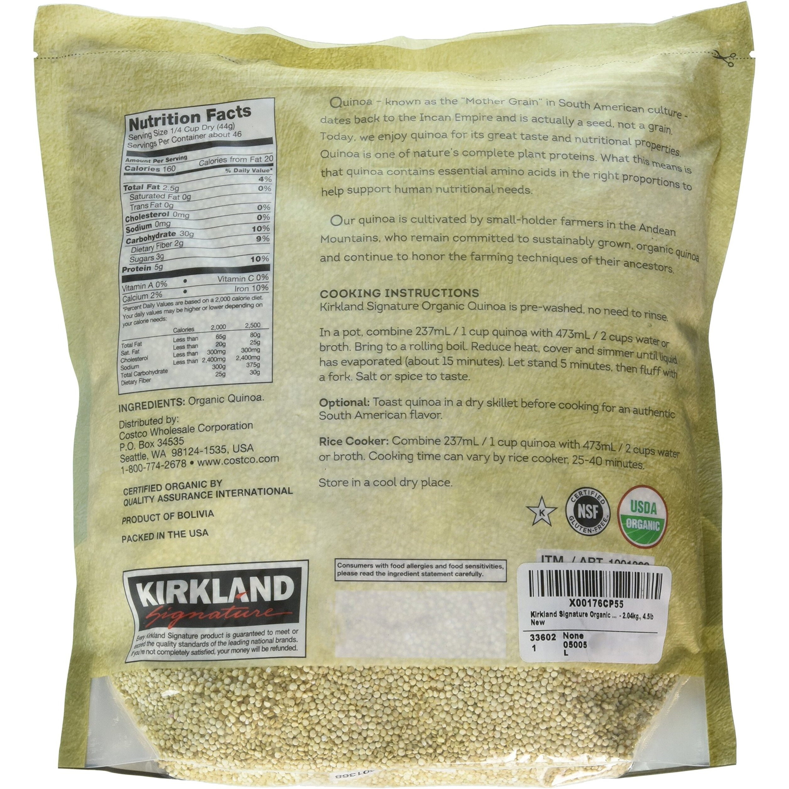 Kirkland Signature Organic Gluten-Free Quinoa From Andean Farmers To Your Table - 2.04Kg., 4.5Lb