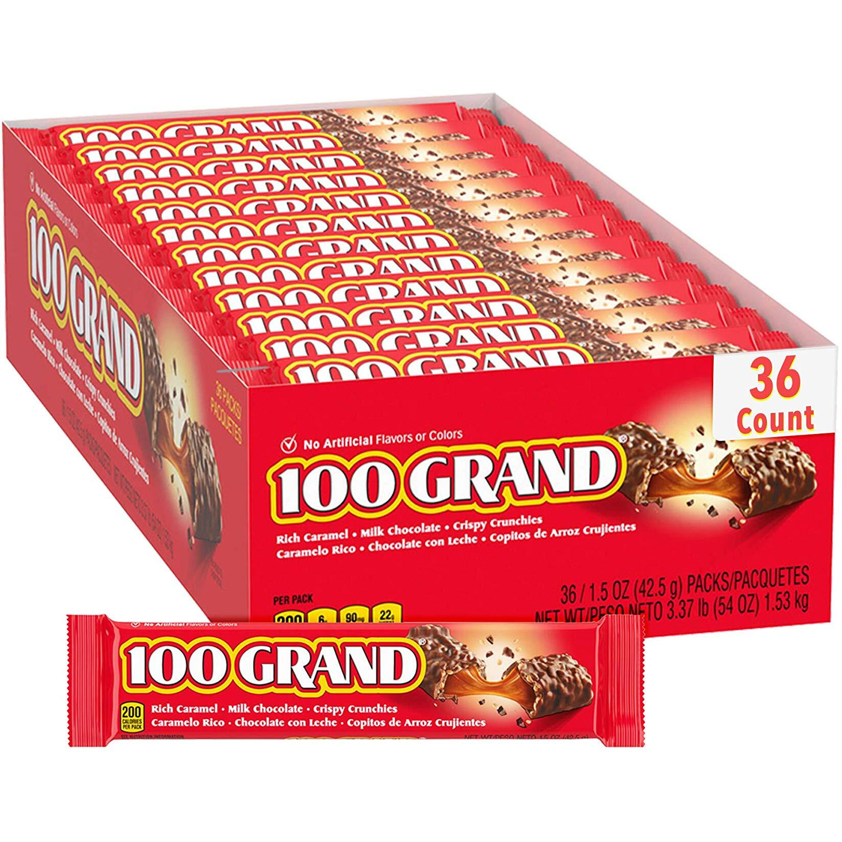 100 Grand Milk Chocolate Candy Bars, Full Size Bulk Individually Wrapped Ferrero Candy, Pack Of 36