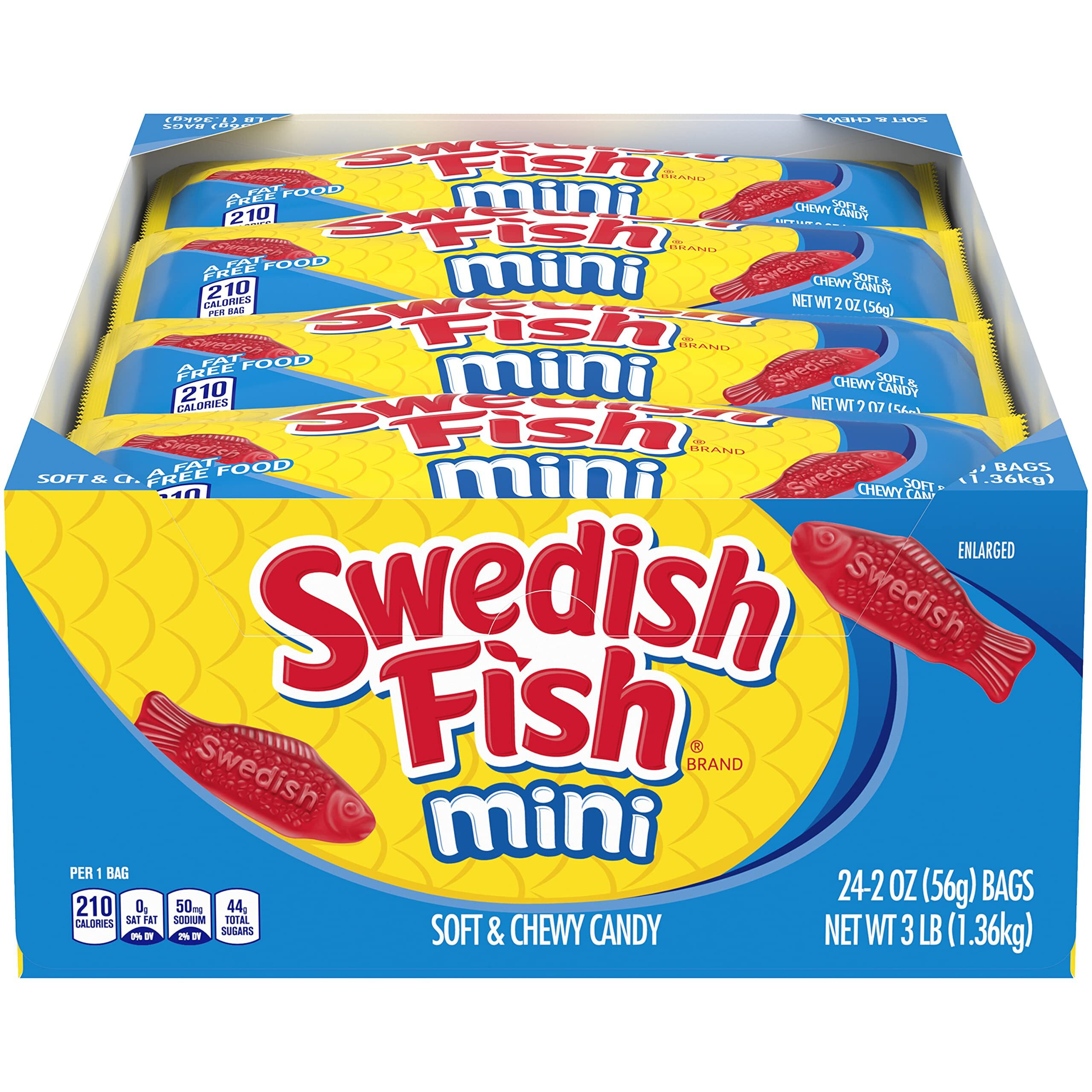 Swedish Fish Mini Soft & Chewy Candy, Halloween Candy, 24 - 2 Oz Bags