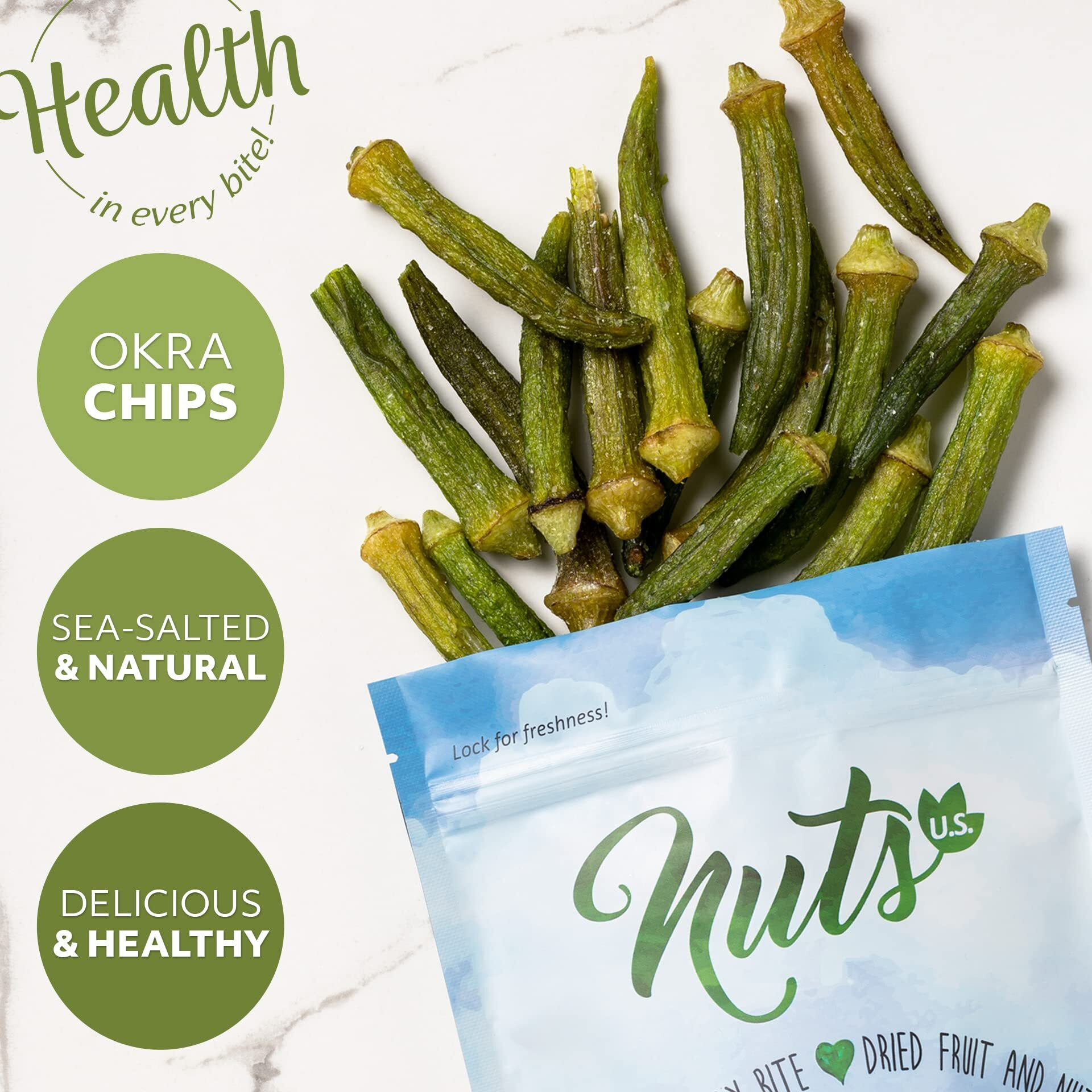 Nuts U.S. - Okra Chips | Sea-Salted | No Color Added And No Sugar Added | Natural | Delicious And Healthy, Bulk Chips (Okra Chips, 2 Lbs)