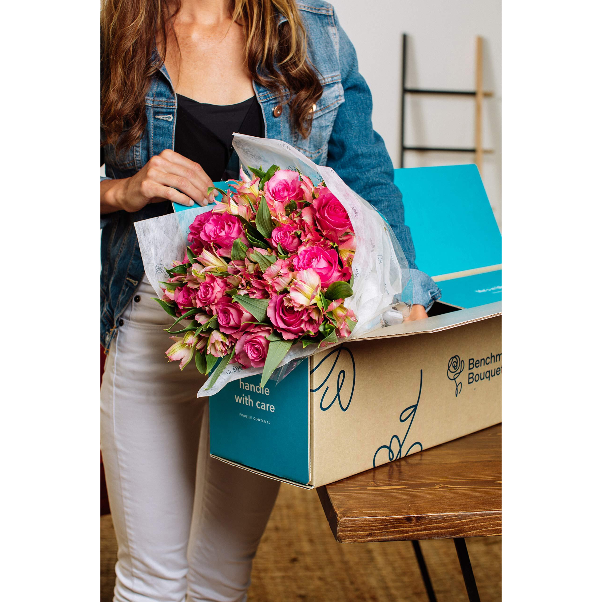 Benchmark Bouquets, Charming Roses & Alstroemeria, Glass Vase Included, Gift Fresh Flowers For Birthday, Anniversary, Get Well, Sympathy, Congratulations, Thank You, Just Because