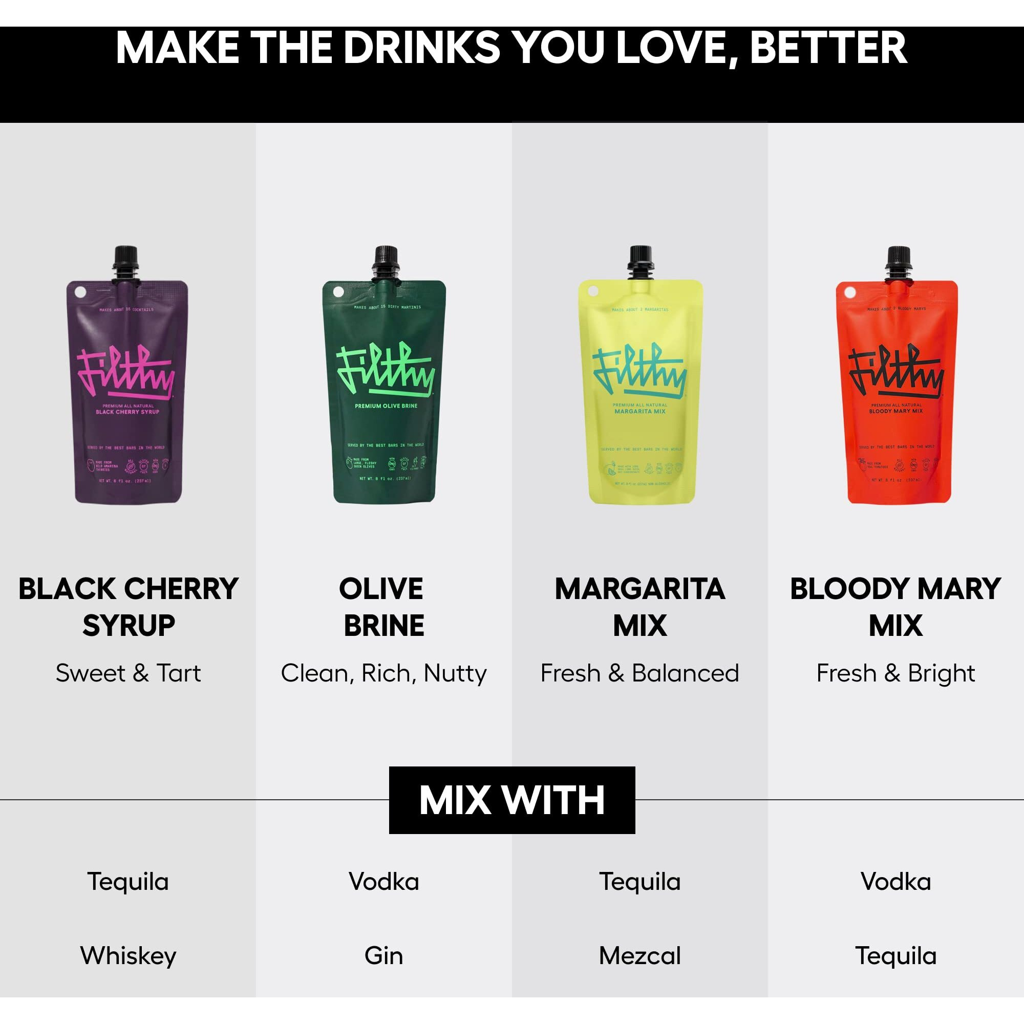 Filthy Bloody Mary Mix, All-Natural, 8 Oz Pouch, 6 Pack
