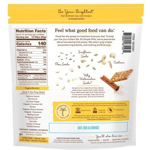 Simple Mills Honey Cinnn Sweet Thins 14Oz (0.88Lbs)