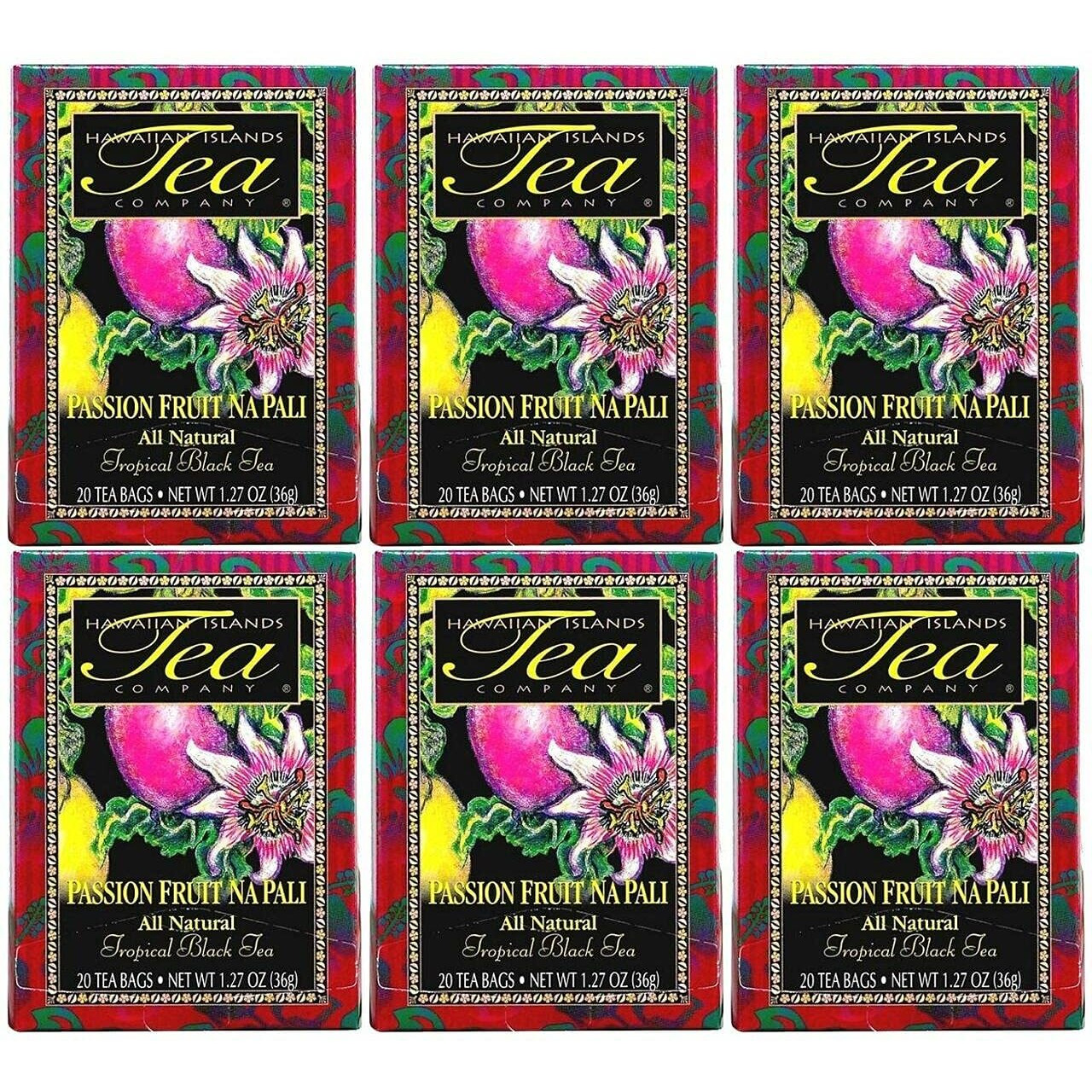 Hawaiian Islands Tea Company Passionfruit Na Pali Black Tea, All Natural - 120 Teabags (6 Boxes)