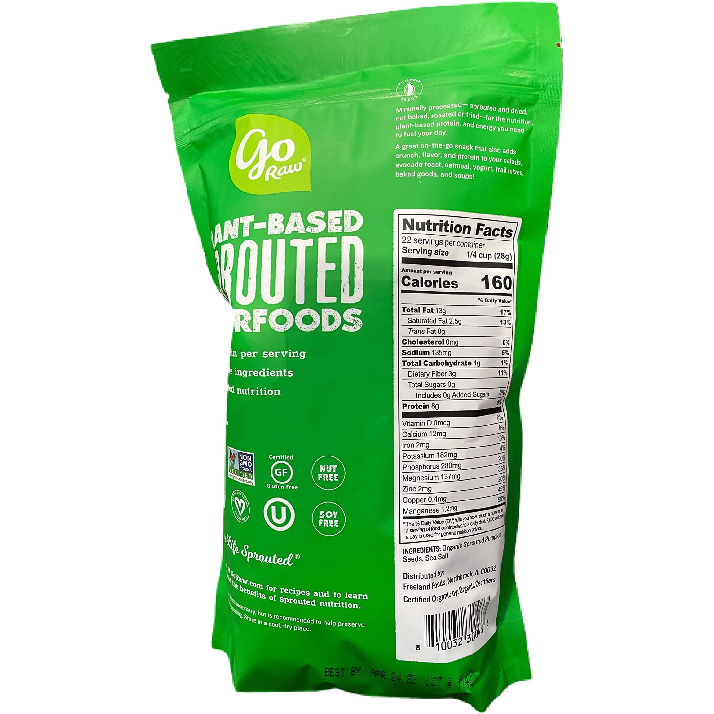 Pumpkin Seeds With Sea Salt, Sprouted & Organic, 22 Oz. Bag | Keto | Vegan | Gluten Free Snacks | Superfood