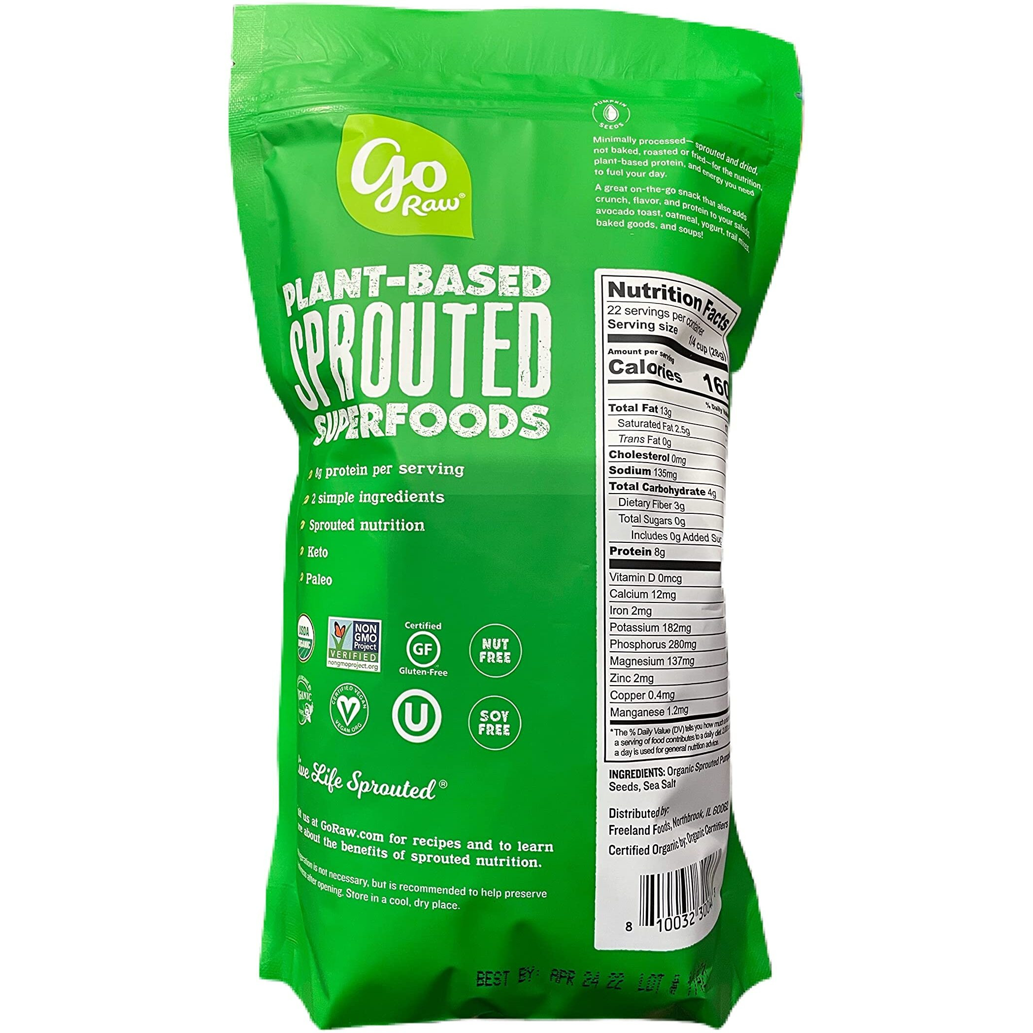 Pumpkin Seeds With Sea Salt, Sprouted & Organic, 22 Oz. Bag | Keto | Vegan | Gluten Free Snacks | Superfood