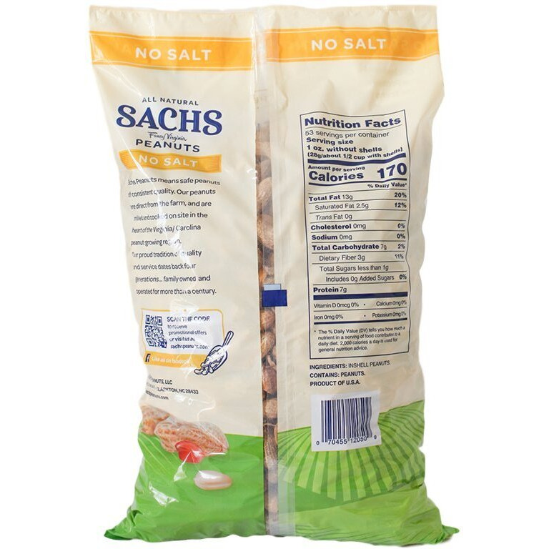 Sachs Unsalted In-Shell Peanuts, 80 Ounce