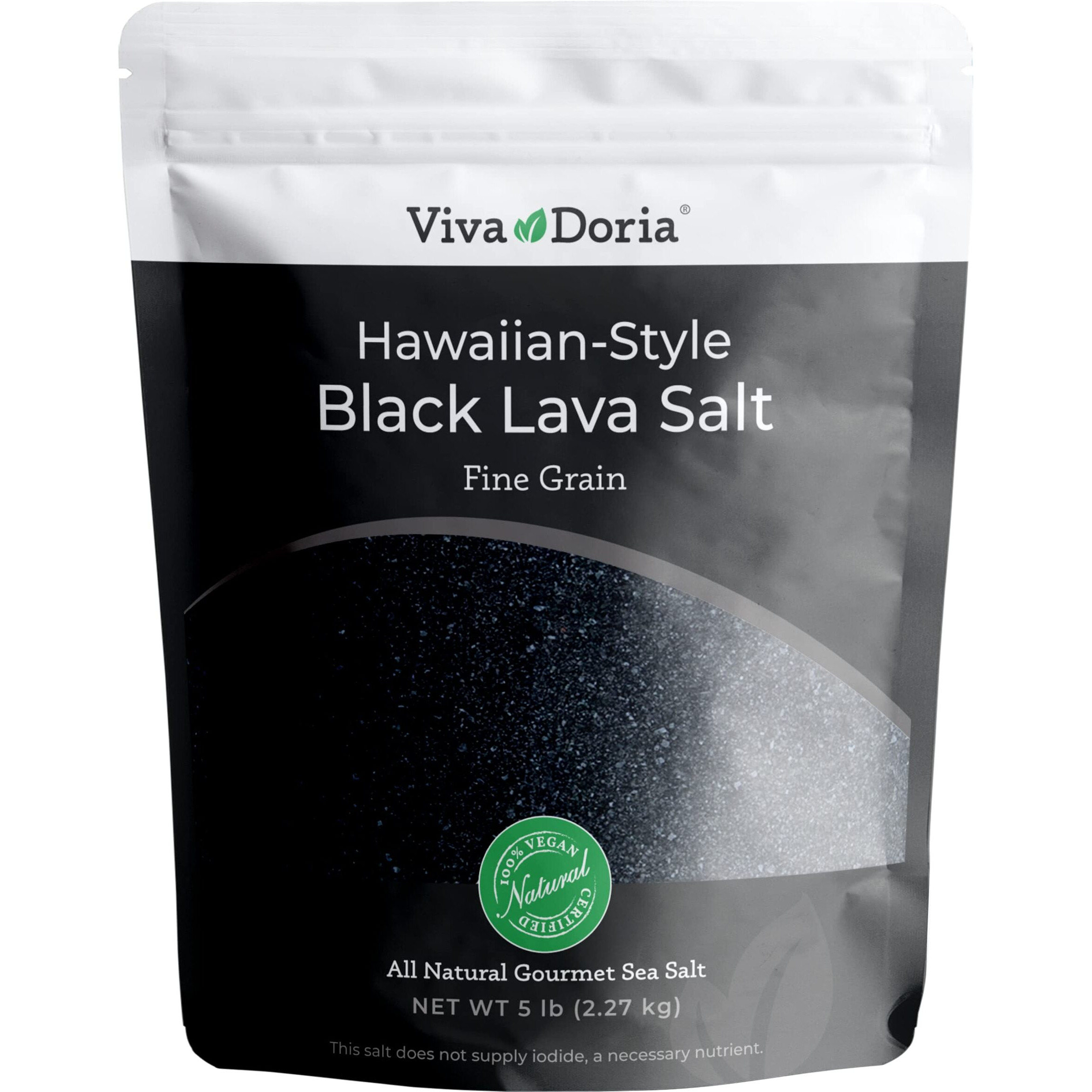 Viva Doria Hawaiian Black Lava Sea Salt, Fine Grain, Lava Salt, 5 Lb (2.27 Kg)