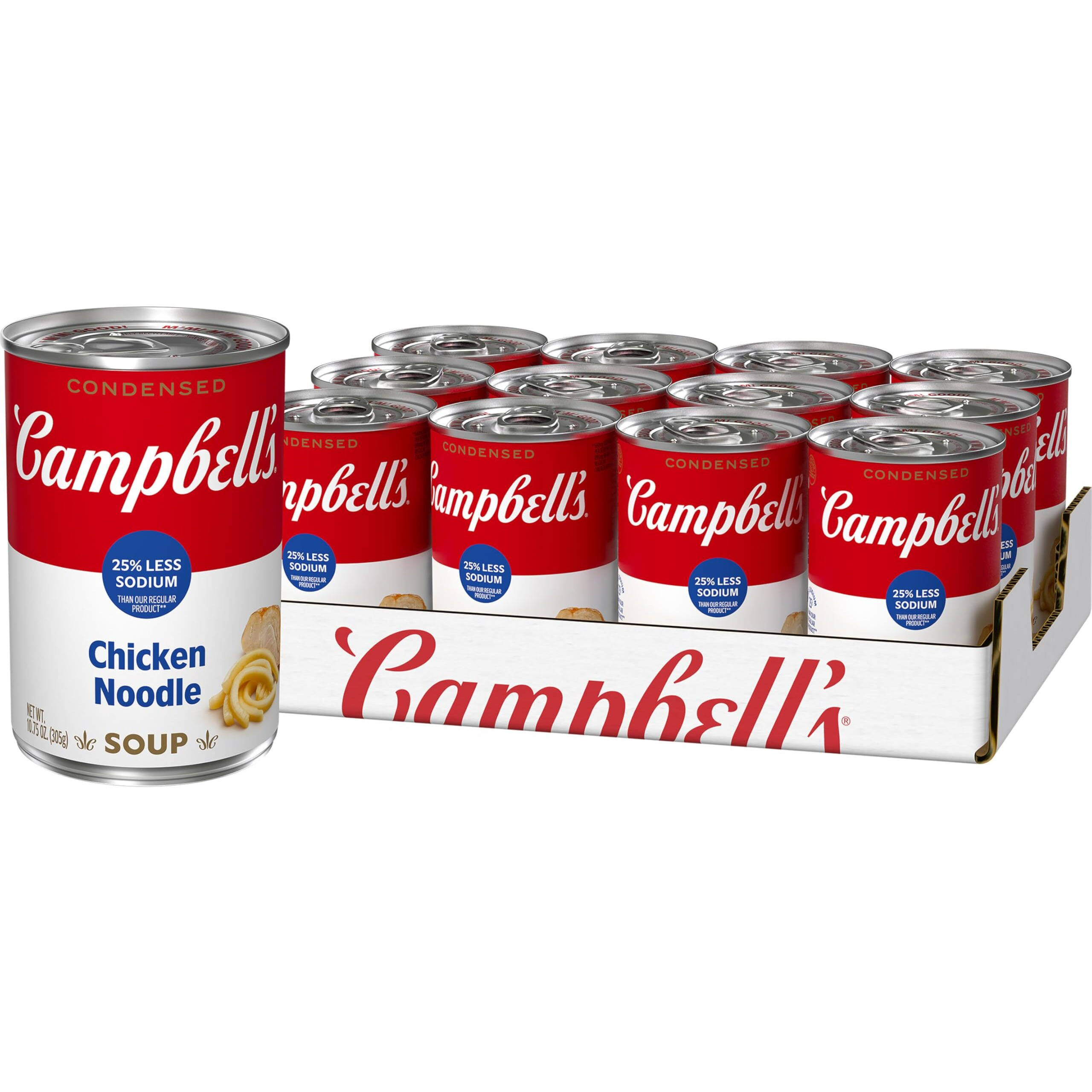 Campbells Condensed 25% Less Sodium Chicken Noodle Soup, 10.75 Oz Can (Pack Of 12)