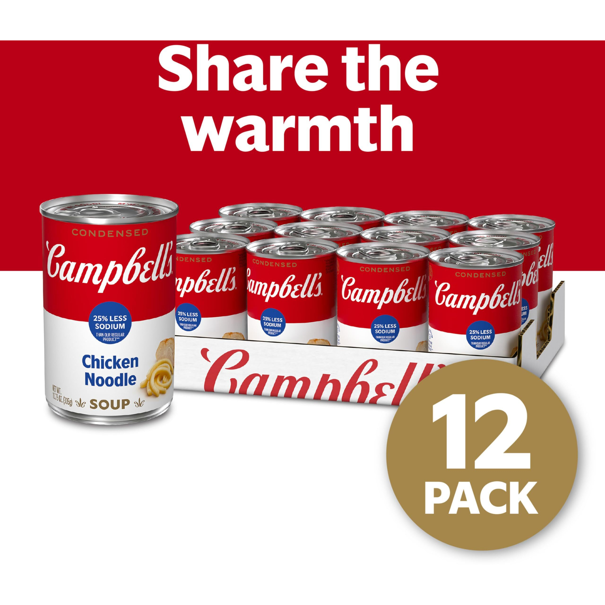 Campbells Condensed 25% Less Sodium Chicken Noodle Soup, 10.75 Oz Can (Pack Of 12)