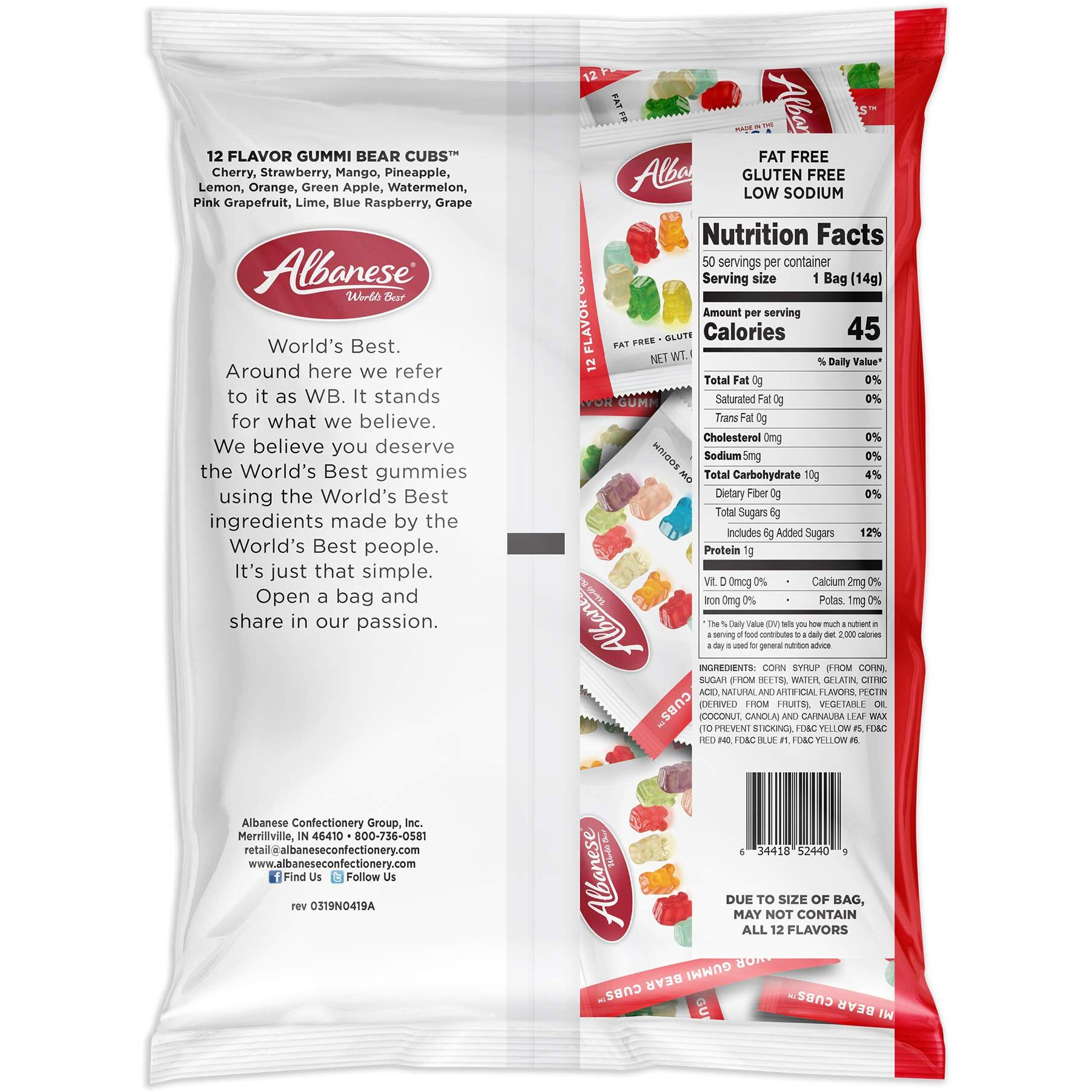 Albanese World's Best Gummi Snack Packs, 12 Flavor Gummi Bear Cubs, 50 - 0.5Oz Mini Packs Of Candy, Individual Soft & Chewy Candy Snacks
