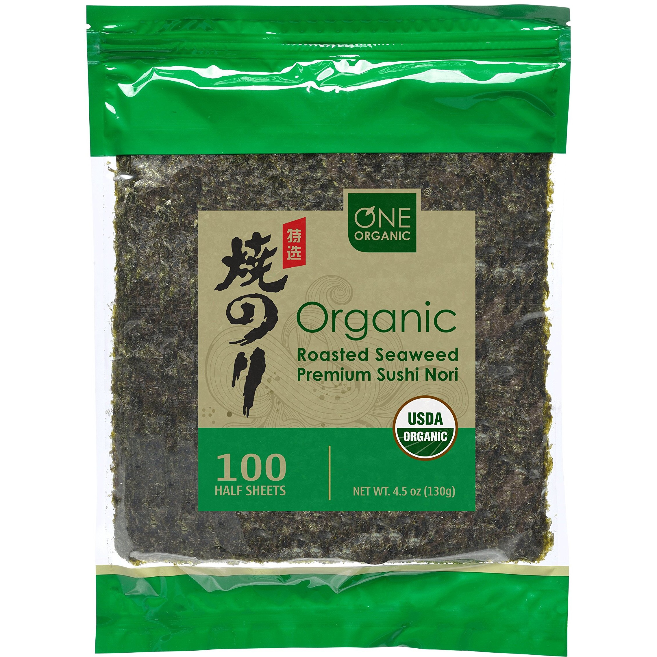One Organic Sushi Nori Premium Roasted Organic Seaweed (100 Half Sheets)