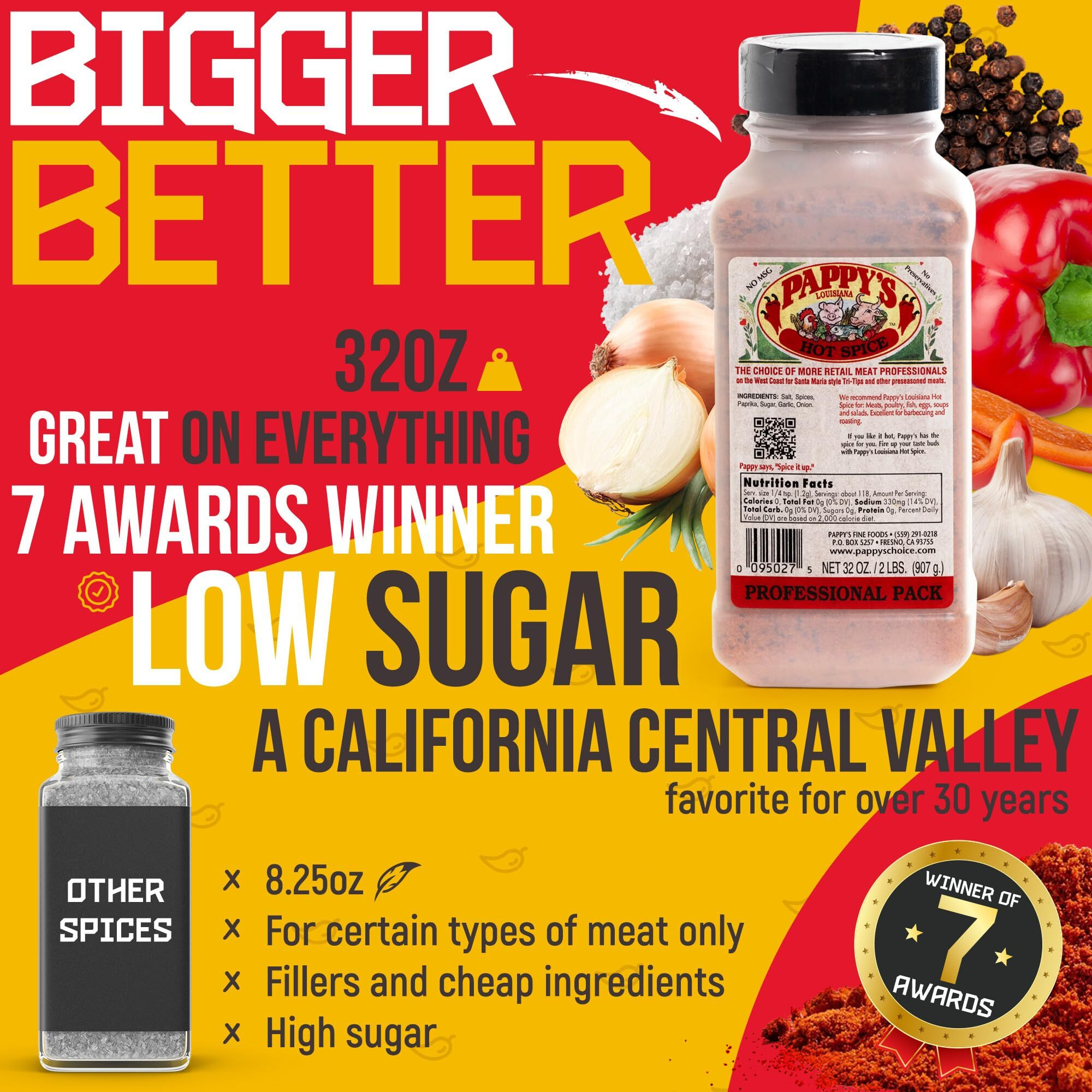 Pappy's Louisiana Hot Spice - Bold Seasoning For Jambalaya, Gumbo, Cajun Shrimp, Blackened Chicken, And Spicy Bbq | Perfect For Grilling, Frying, And Creole Dishes