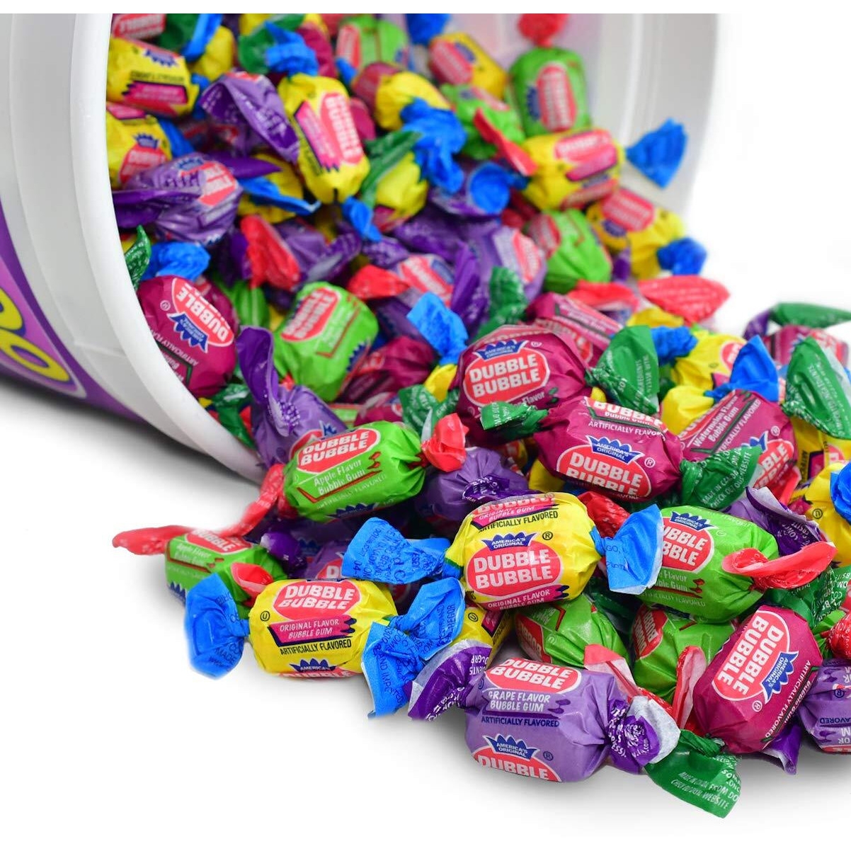 Tootsie Roll Dubble Bubble Gum - 300 Count Resealable Tub Of Individually Wrapped Fruit And Bubble Gum - Original, Watermelon, Apple And Grape Flavors - Peanut And Gluten Free, 47.6 Ounce
