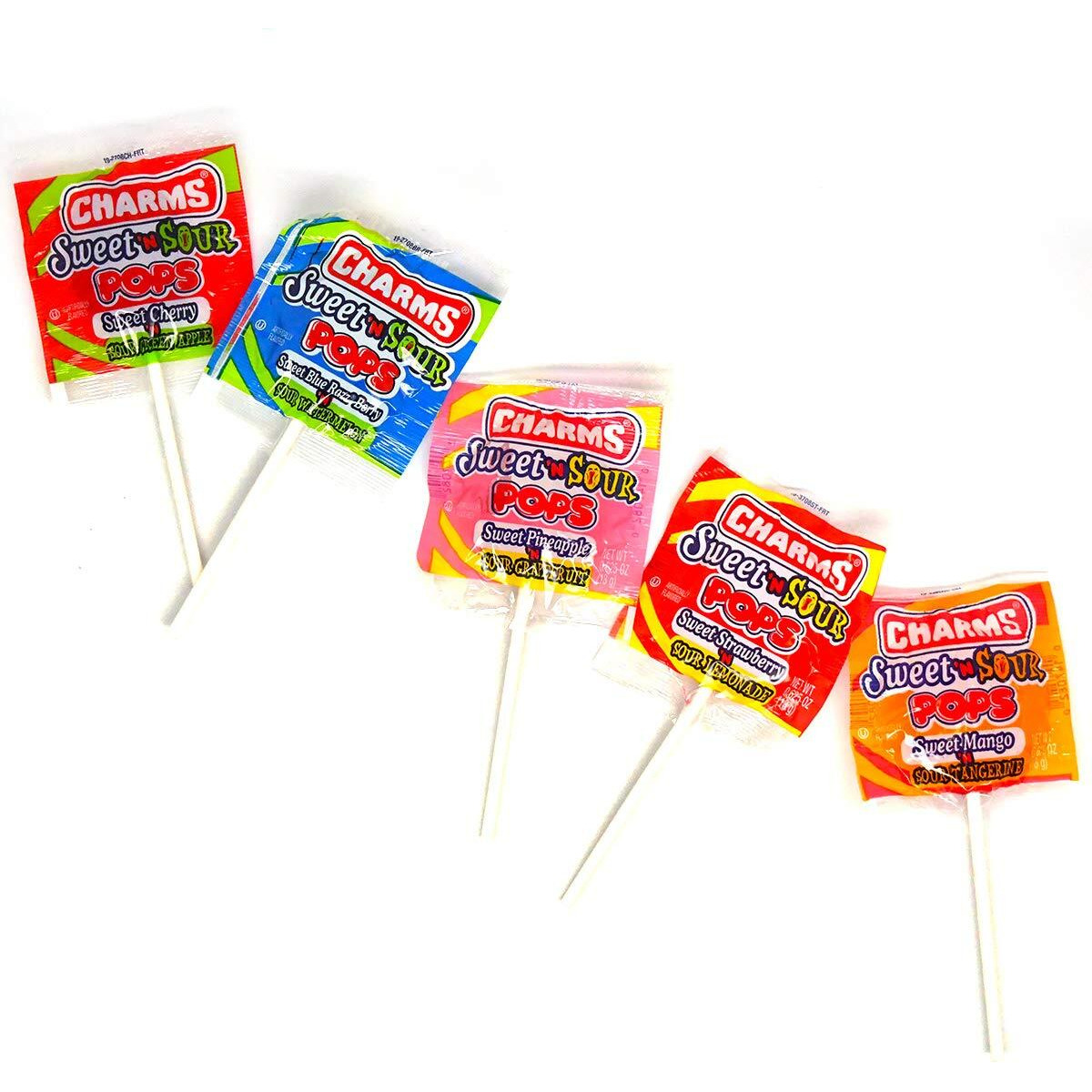 Charms Sweet And Sour Pops, In 5 Assorted Sweet/Sour Flavors, 0.6 Ounce (Pack Of 48)
