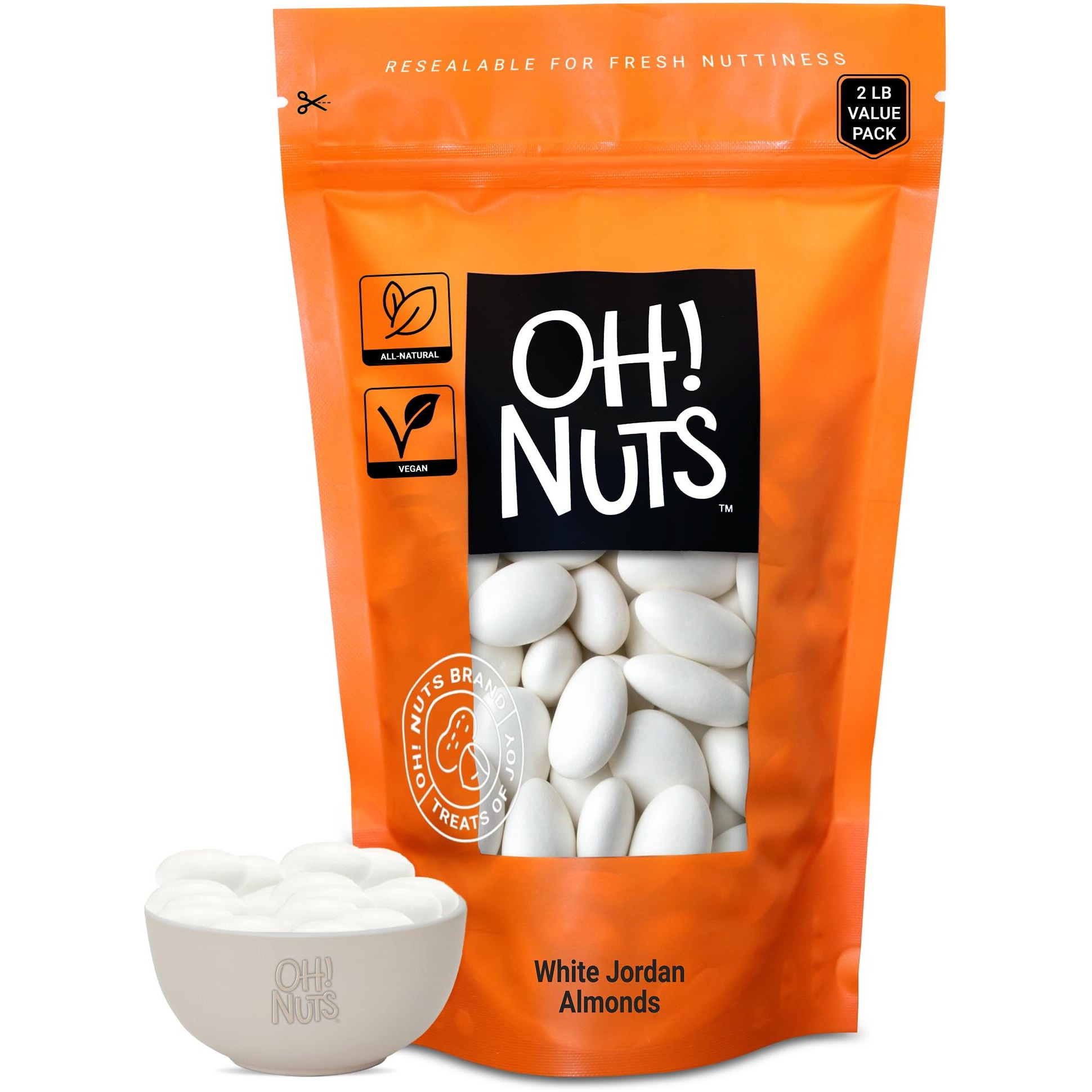 White Jordan Almonds | 2 Lb | For Easter, Weddings, Baby Showers & Birth | Packed In New York Zip-Seal Bag For Exceptional Freshness By Oh Nuts