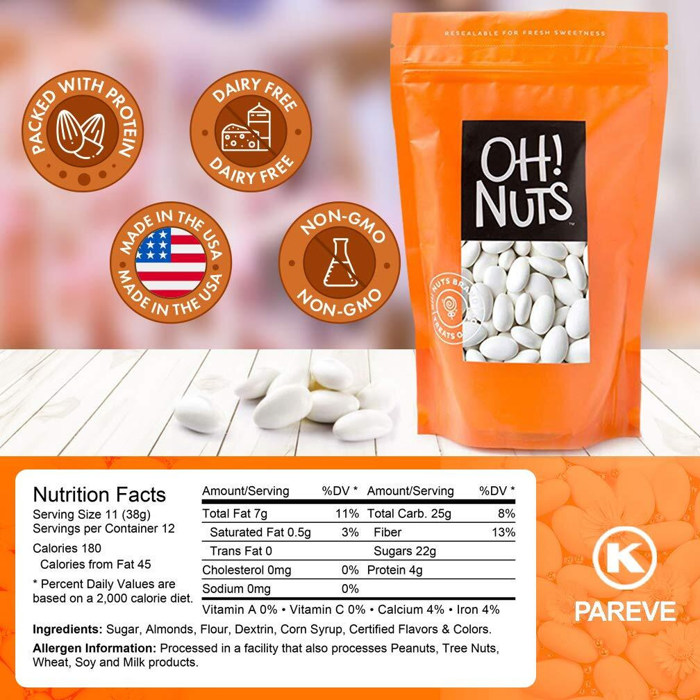 White Jordan Almonds | 2 Lb | For Easter, Weddings, Baby Showers & Birth | Packed In New York Zip-Seal Bag For Exceptional Freshness By Oh Nuts