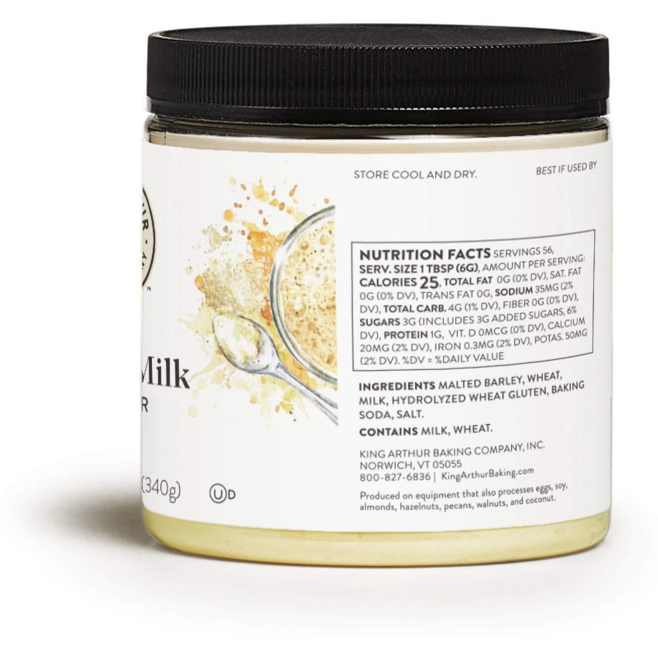 King Arthur Malted Milk Powder Premium Baking Ingredient For Classic Diner-Style Sweetness, Ideal For Milkshakes, Pancakes, And Waffles - 12 Oz Jar Of Authentic Malt Flavor Enhancer